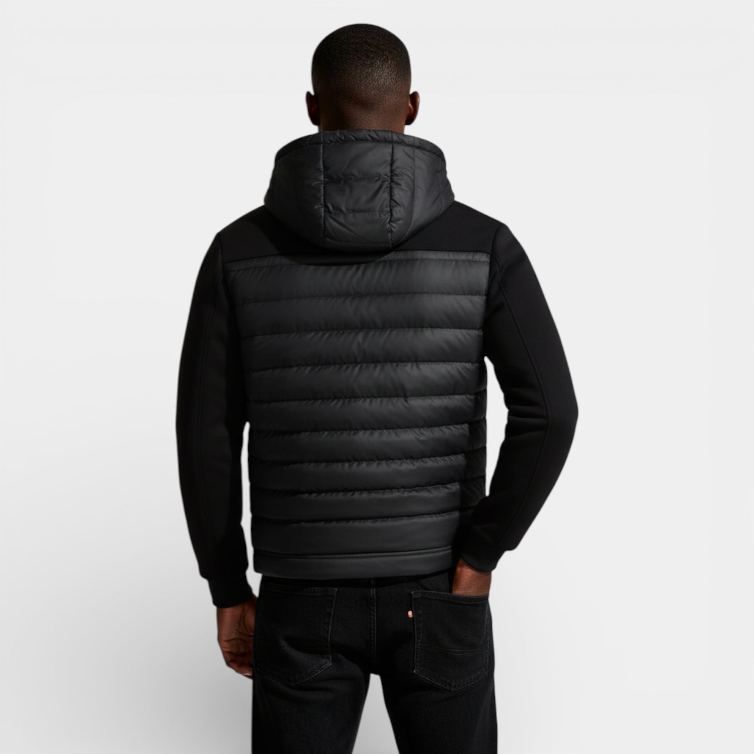 Quilted Hooded Zip-Up Jacket Stretch Sleeves for Men