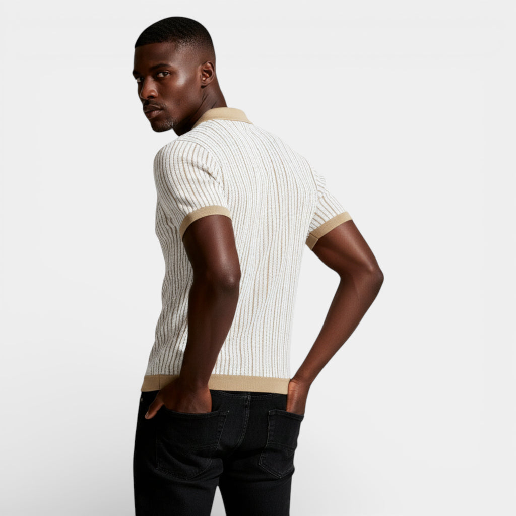 Short Sleeve Knit Polo Shirt Button-Up Regular Fit for Men