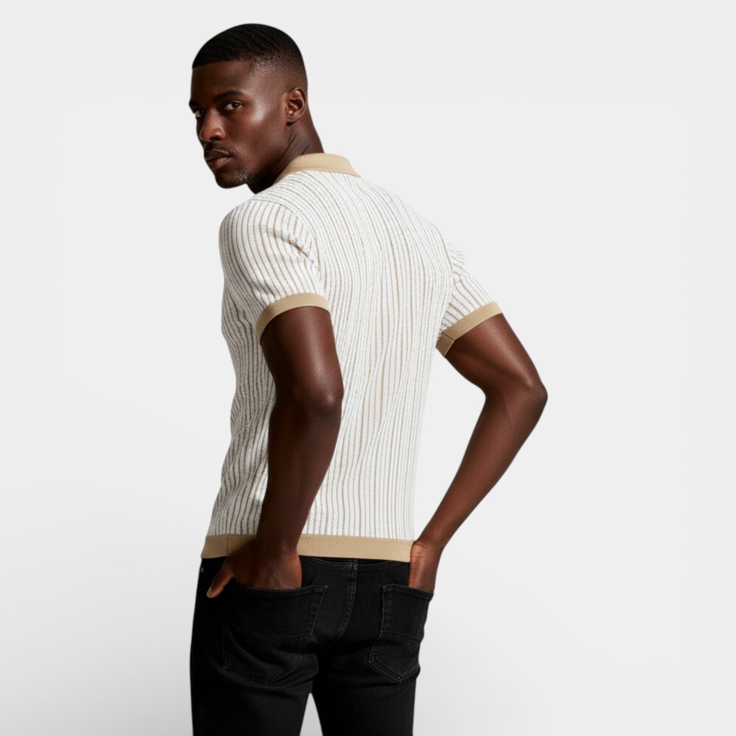 Short Sleeve Knit Polo Shirt Button-Up Regular Fit for Men