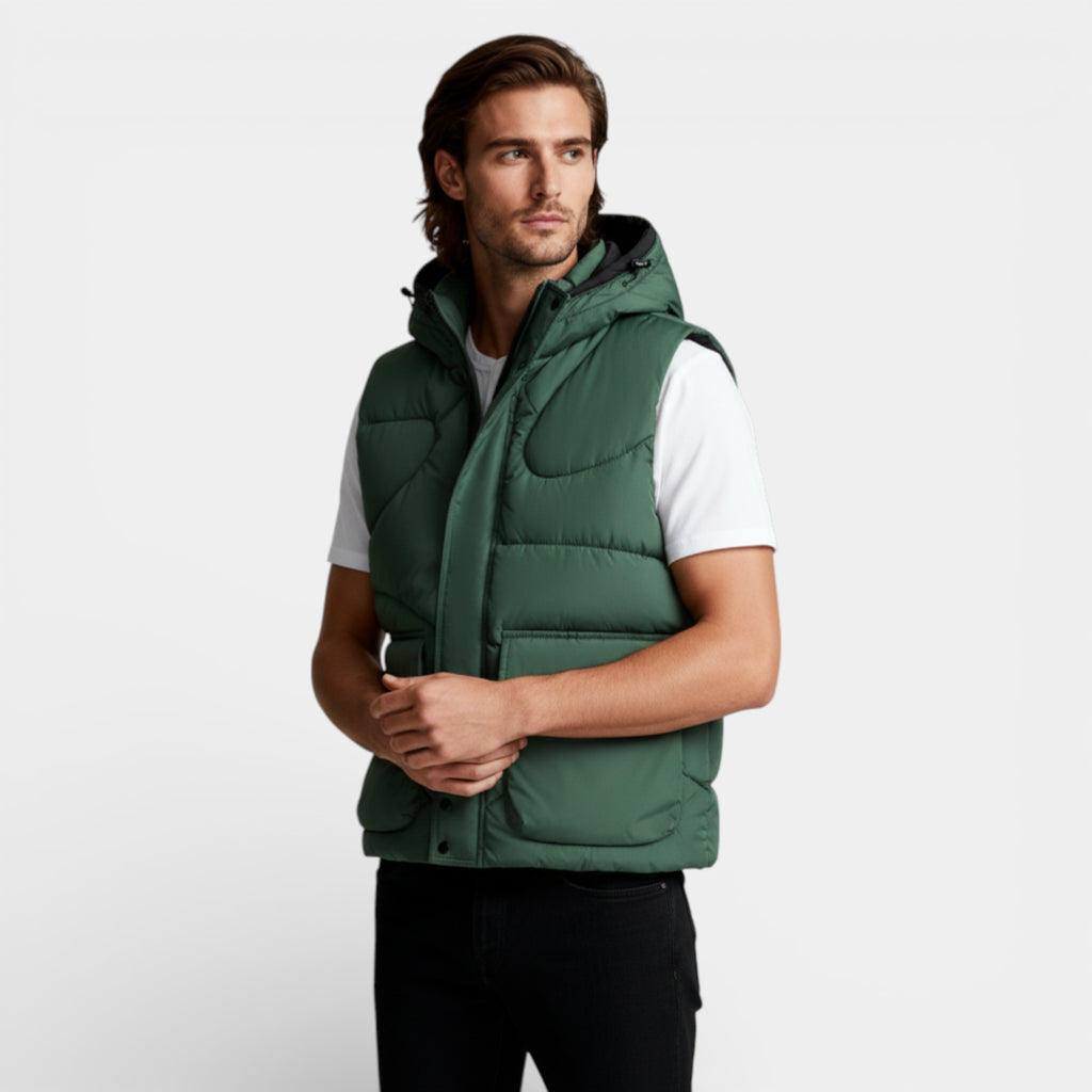 Snap-Front Hooded Quilted Vest Patch Pockets for Men