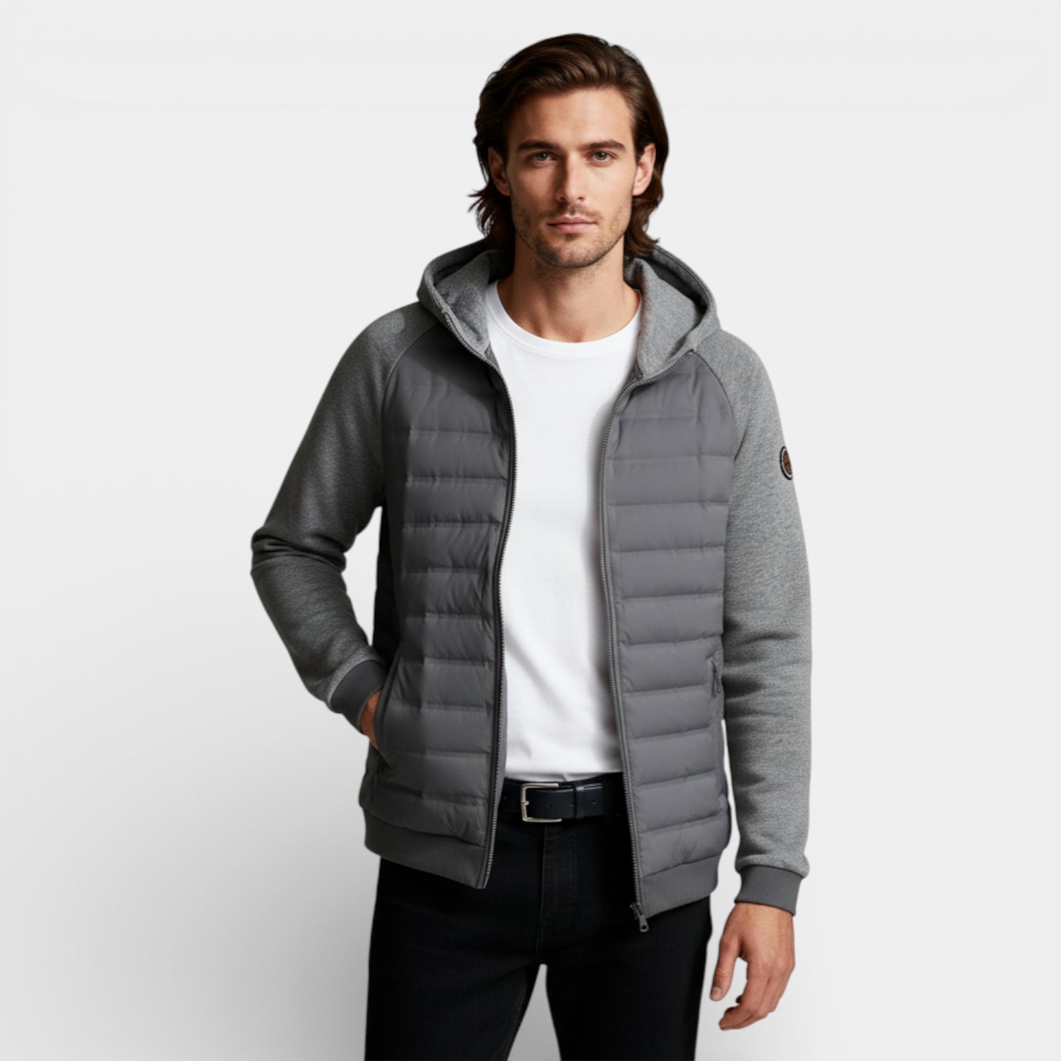 Quilted Hooded Zip-Up Bomber Jacket for Men