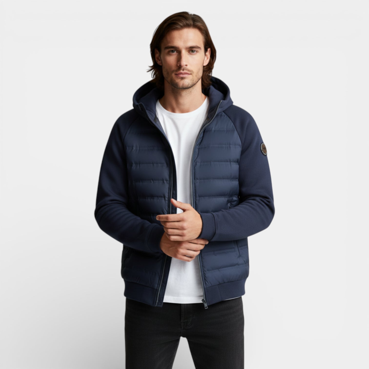 Quilted Hooded Zip-Up Bomber Jacket for Men