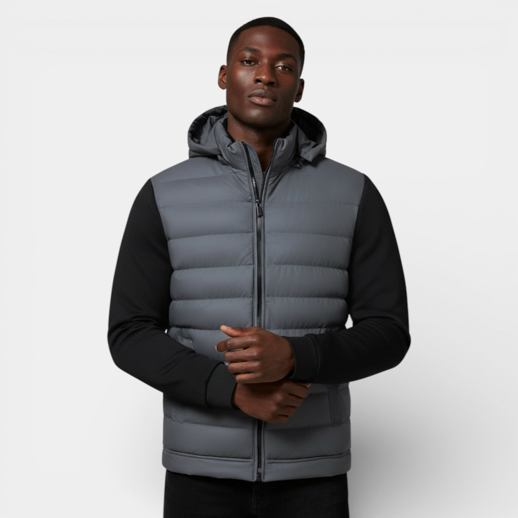 Quilted Hooded Zip-Up Jacket Stretch Sleeves for Men