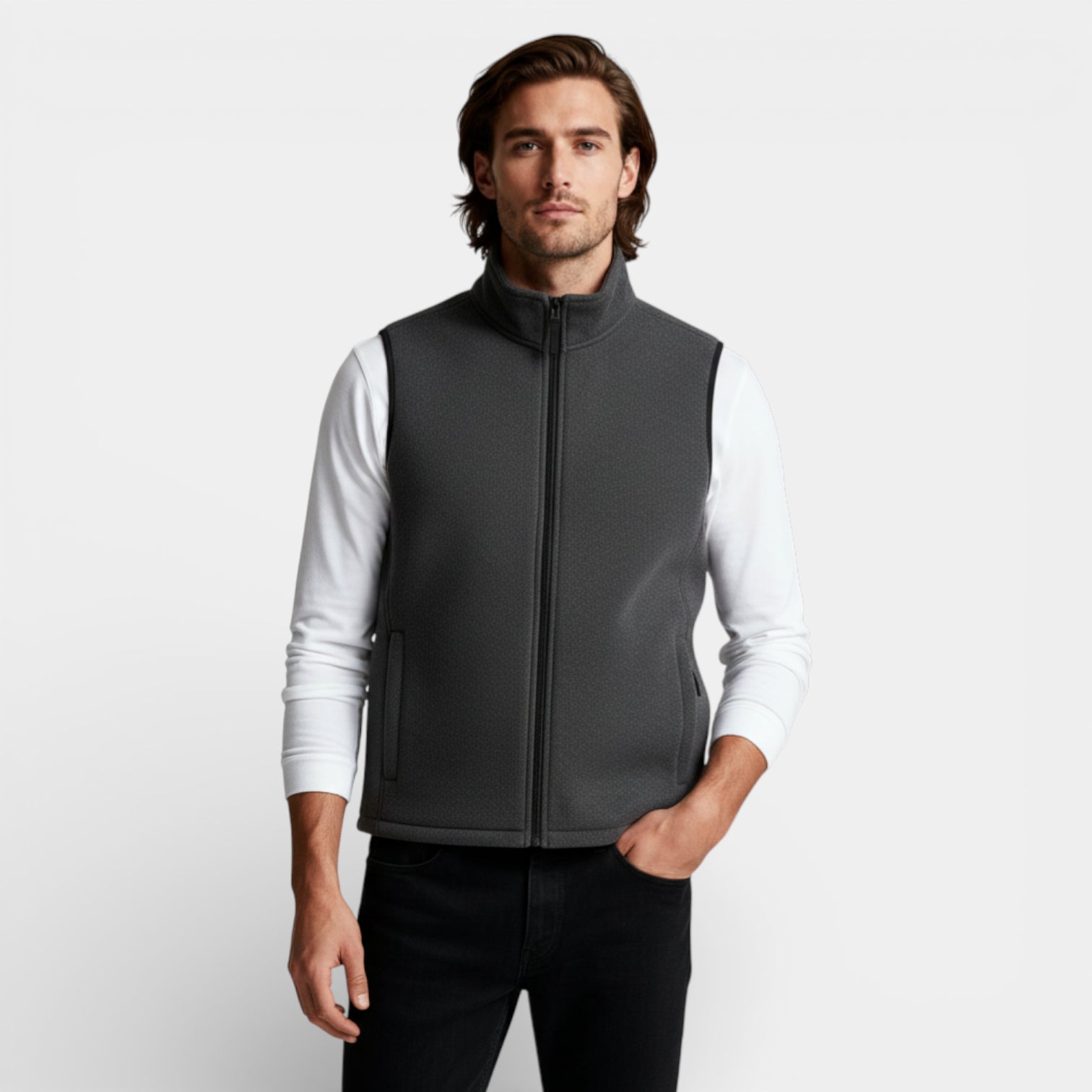 Zip-Up Stand Collar Textured Vest Regular Fit for Men