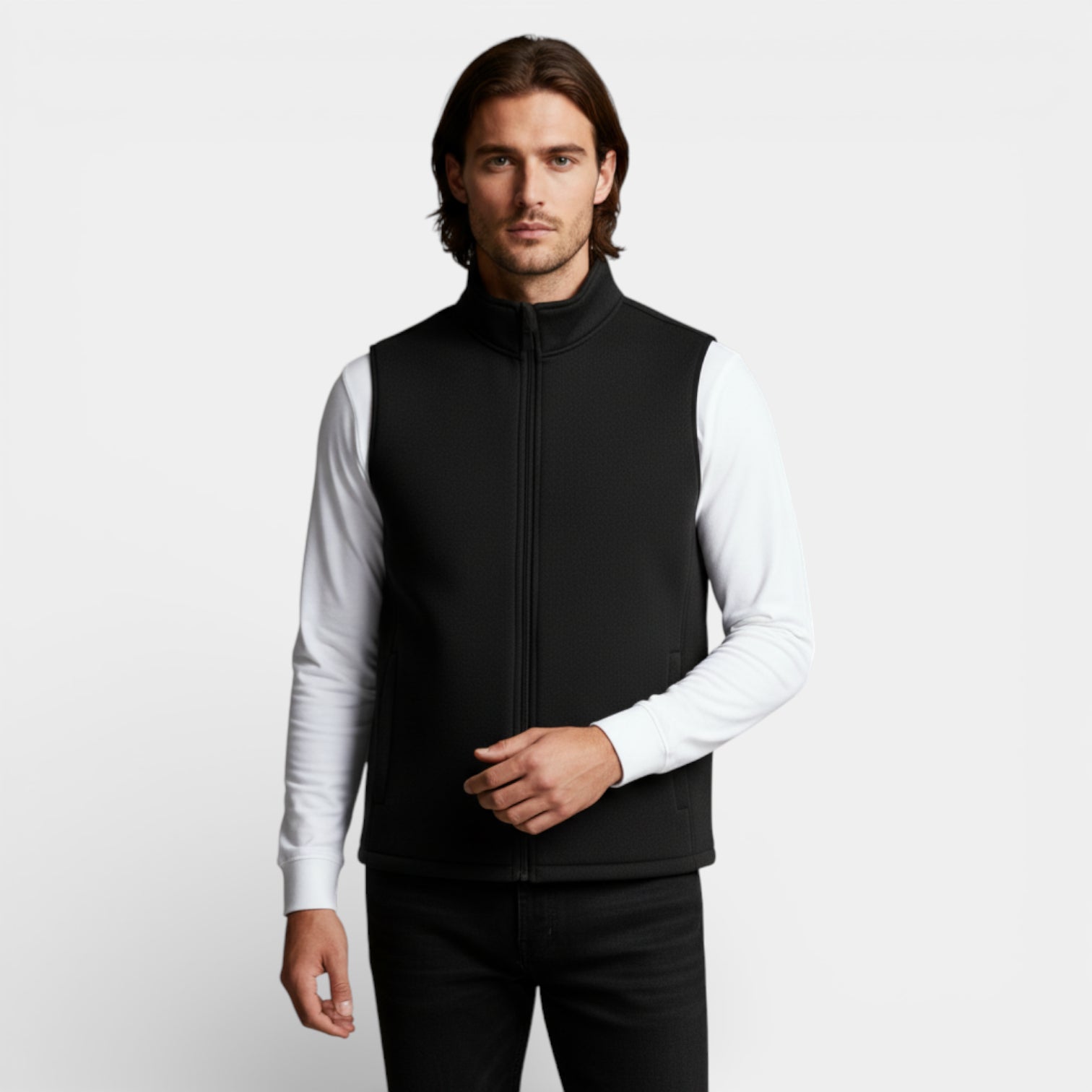 Zip-Up Stand Collar Textured Vest Regular Fit for Men