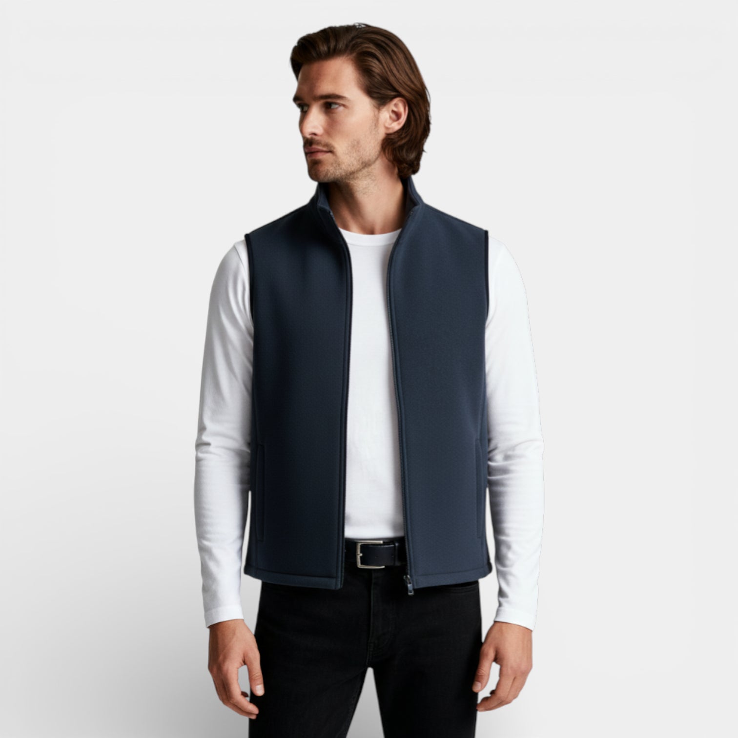 Zip-Up Stand Collar Textured Vest Regular Fit for Men