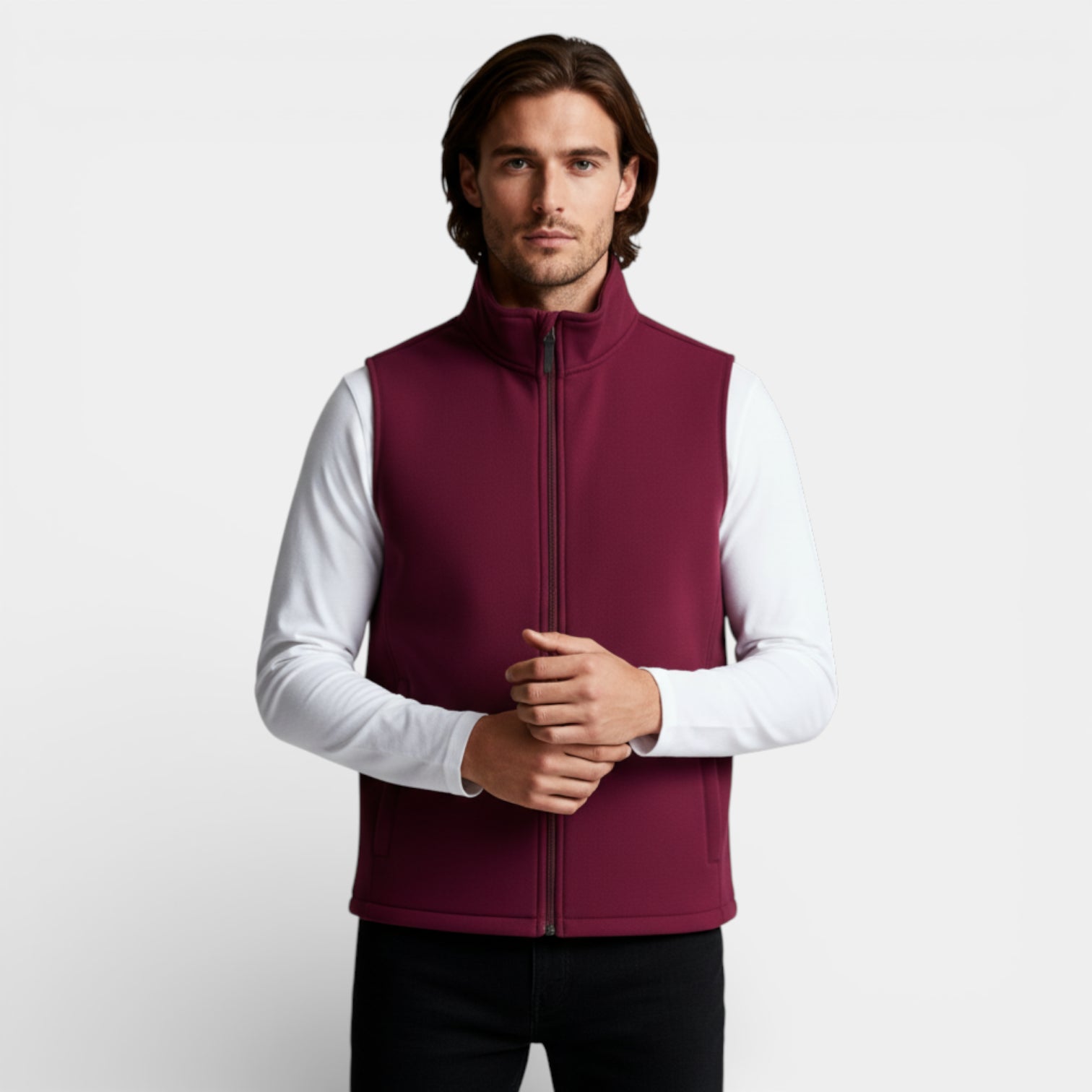 Zip-Up Stand Collar Textured Vest Regular Fit for Men