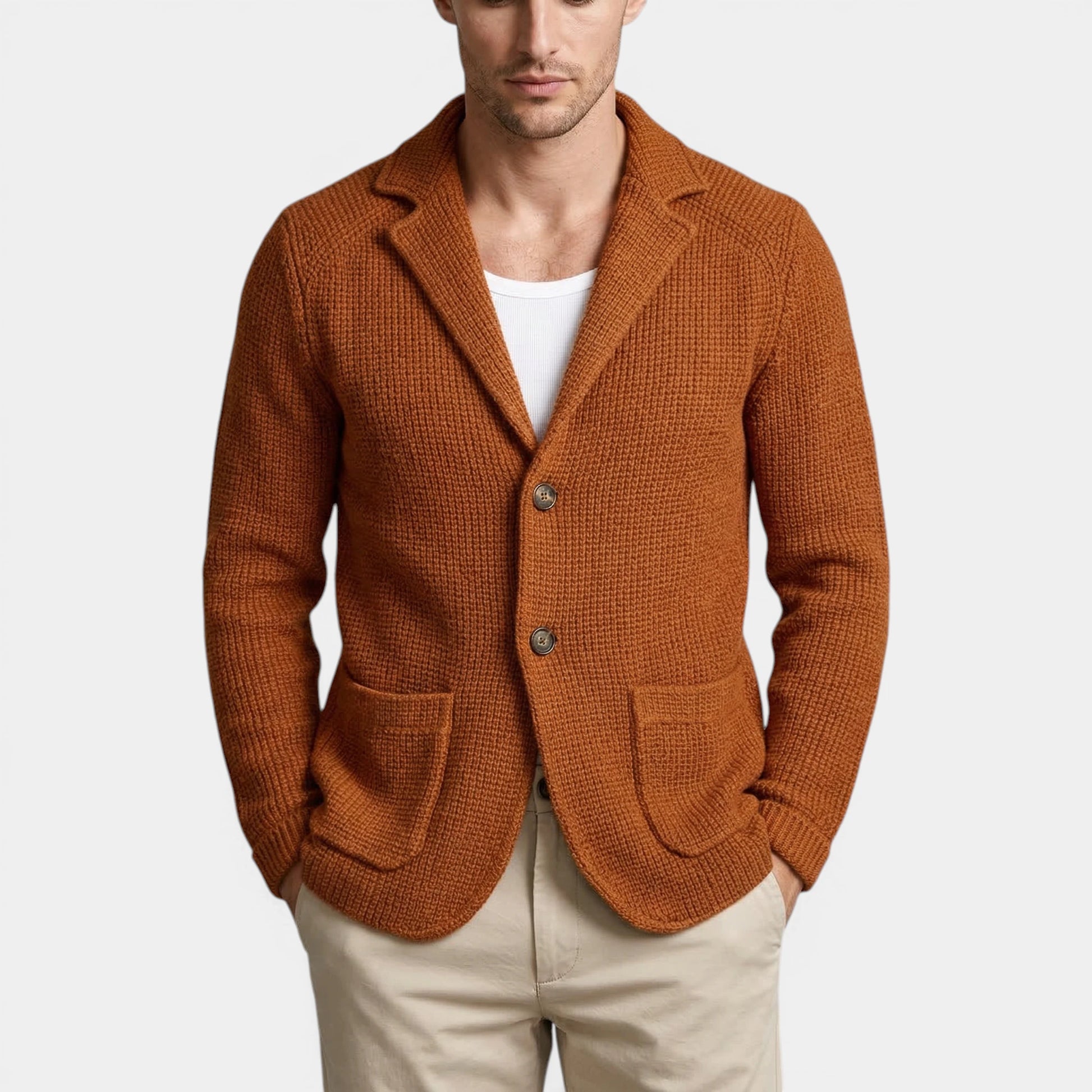 Button-Up Knit Blazer Waffle Weave Regular Fit for Men