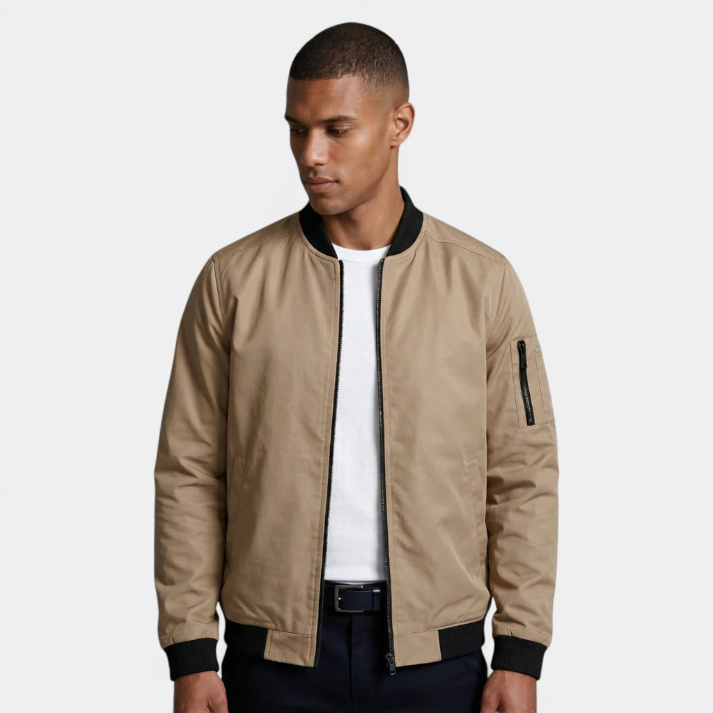 Slim Fit Zip-Up Bomber Jacket Ribbed for Men