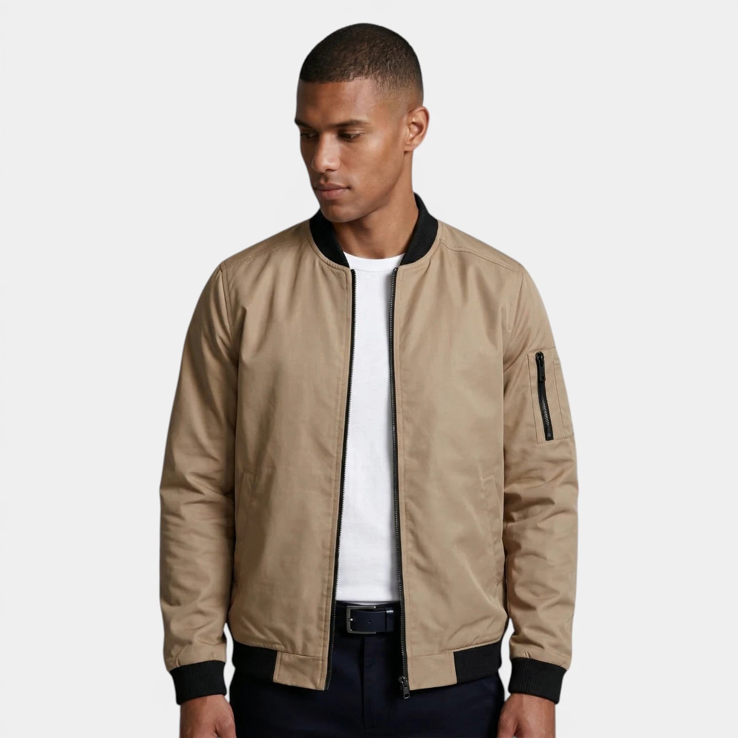 Slim Fit Zip-Up Bomber Jacket Ribbed for Men
