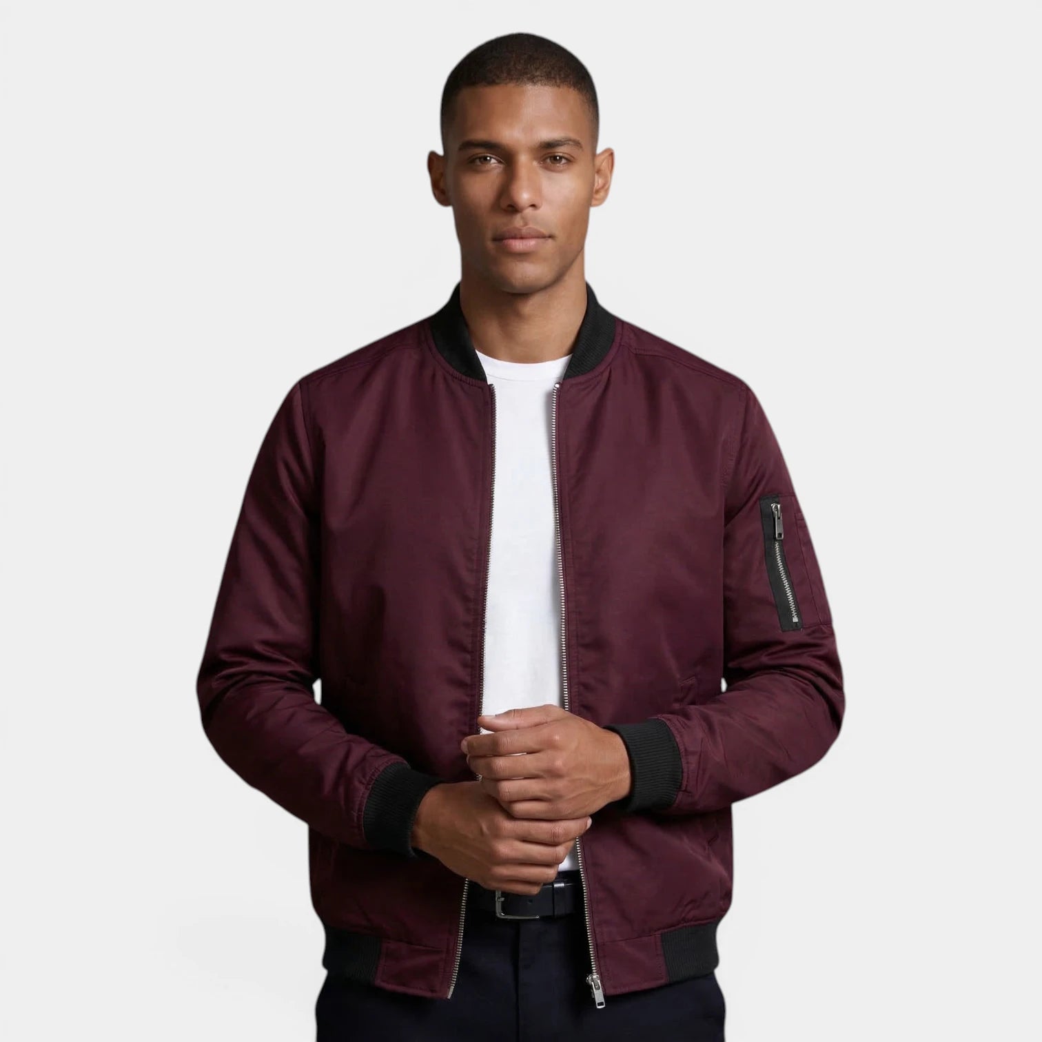 Slim Fit Zip-Up Bomber Jacket Ribbed for Men