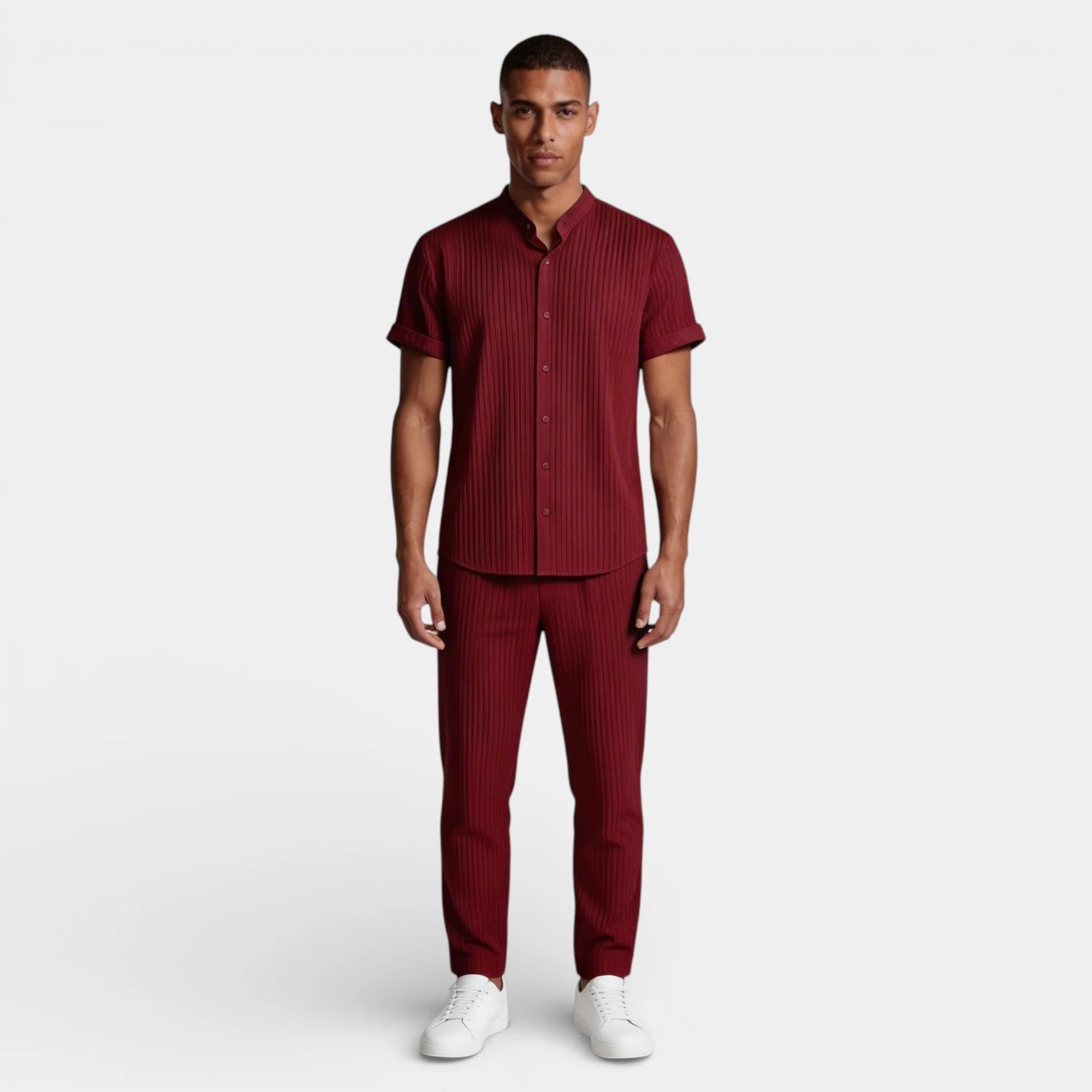 Button-Up Shirt Straight Leg Pants Two-Piece Set for Men