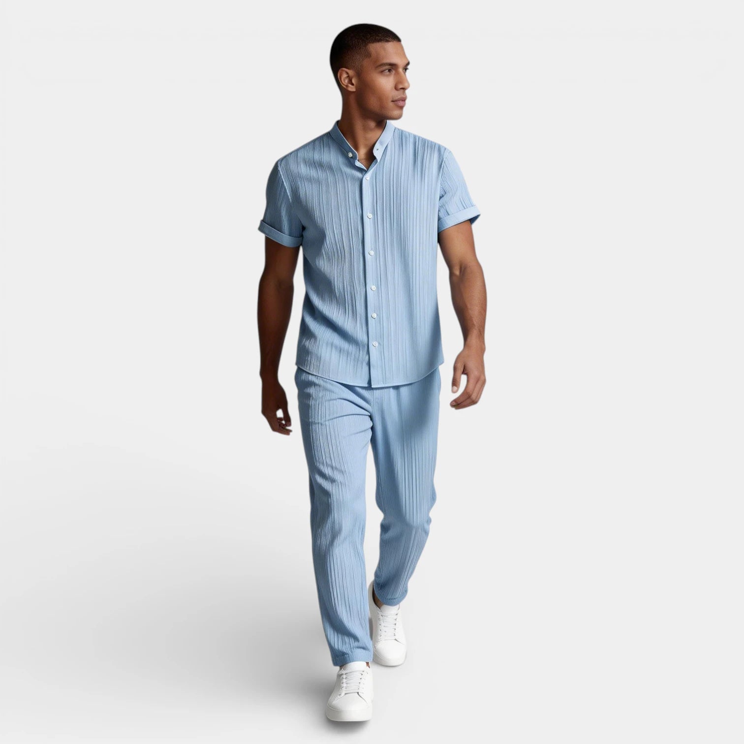Button-Up Shirt Straight Leg Pants Two-Piece Set for Men
