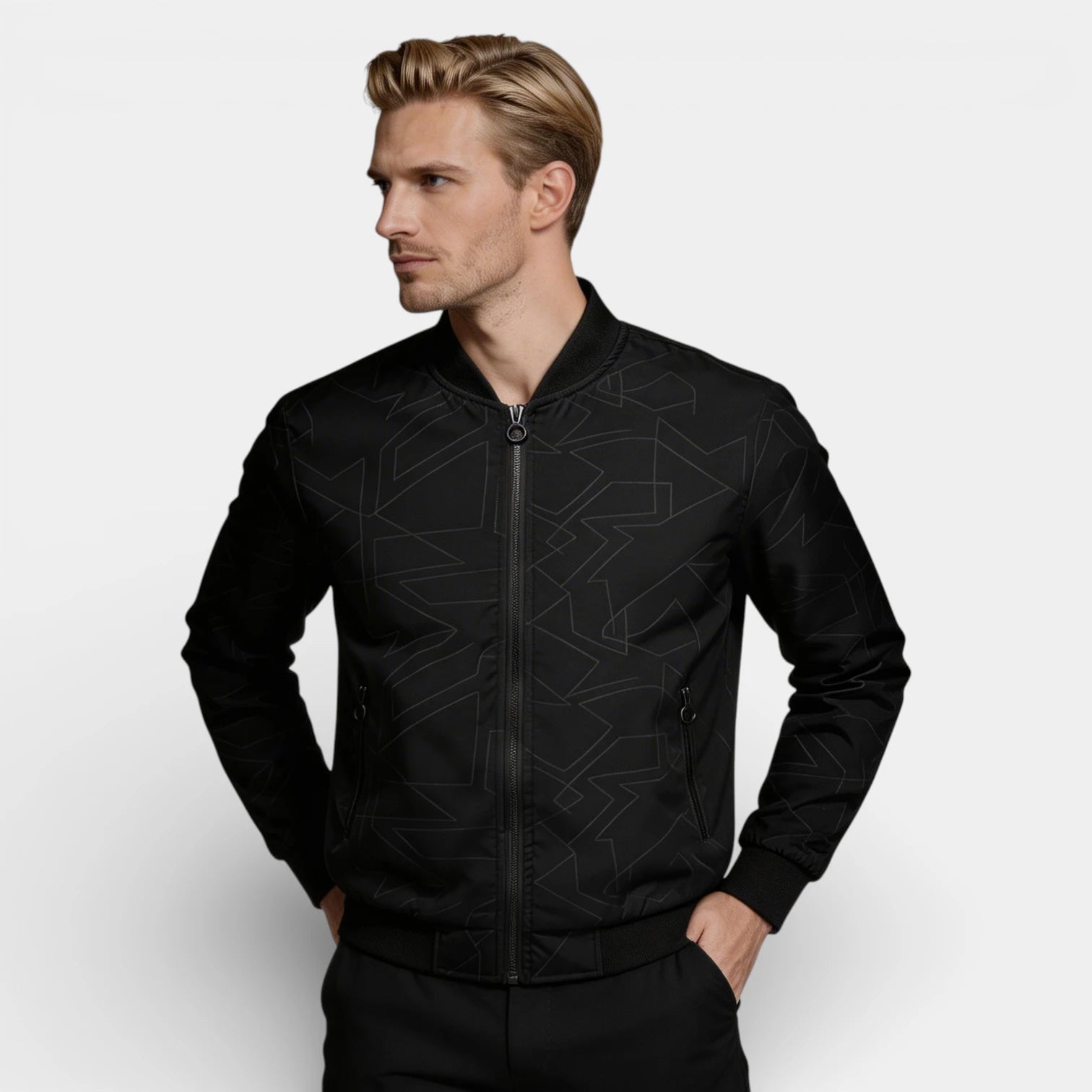 Geometric Pattern Zip-Up Bomber Jacket Regular Fit for Men