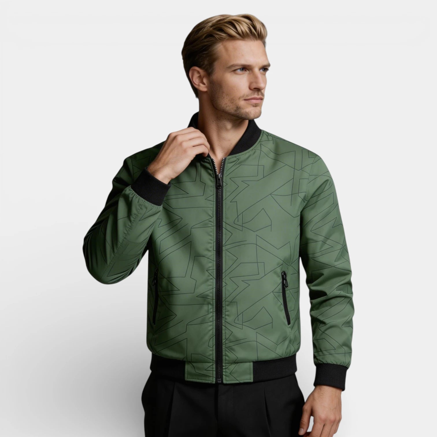 Geometric Pattern Zip-Up Bomber Jacket Regular Fit for Men