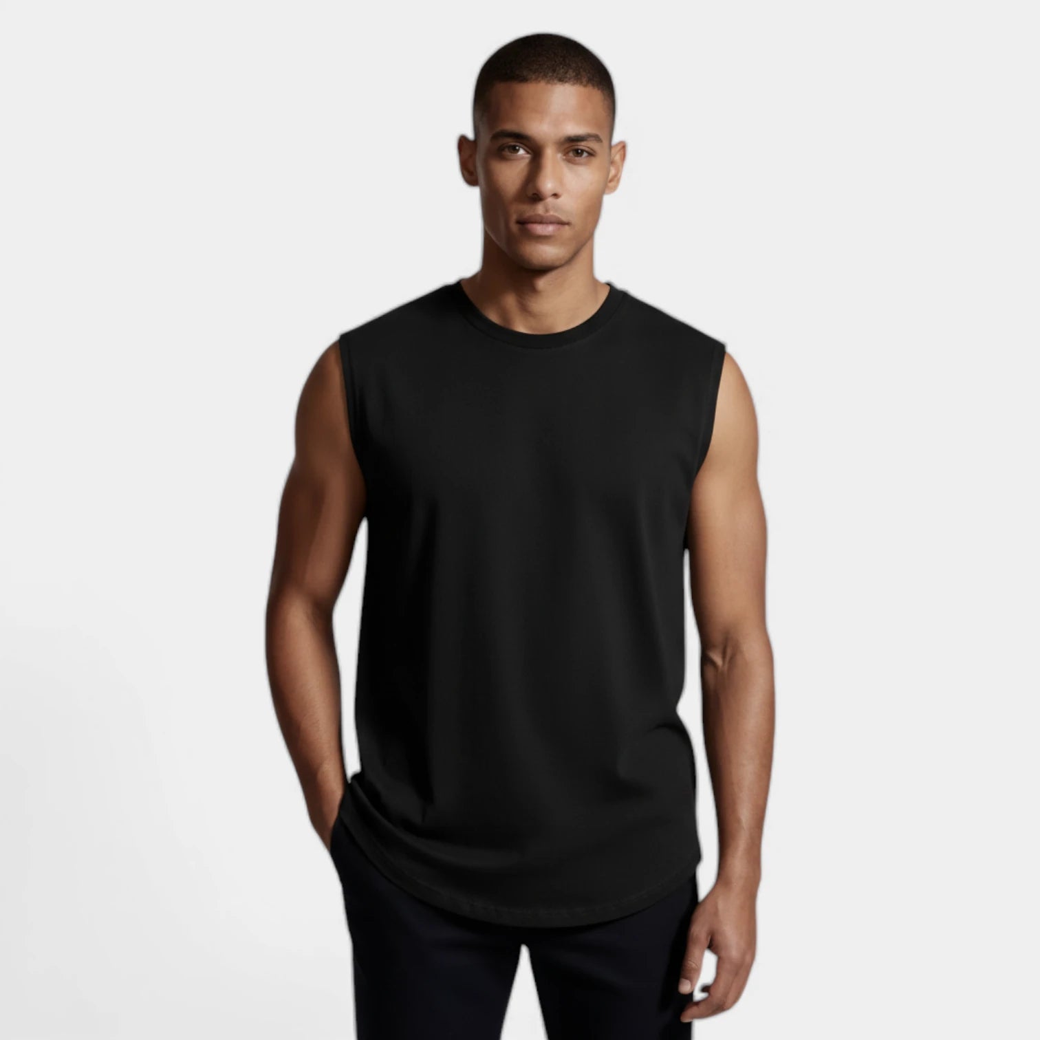 Sleeveless Crewneck Tank Curved Hem for Men
