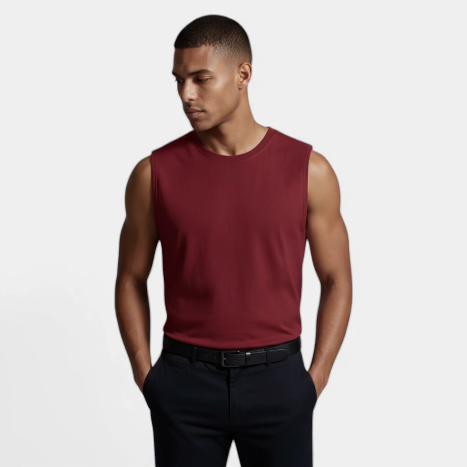 Sleeveless Crewneck Tank Curved Hem for Men