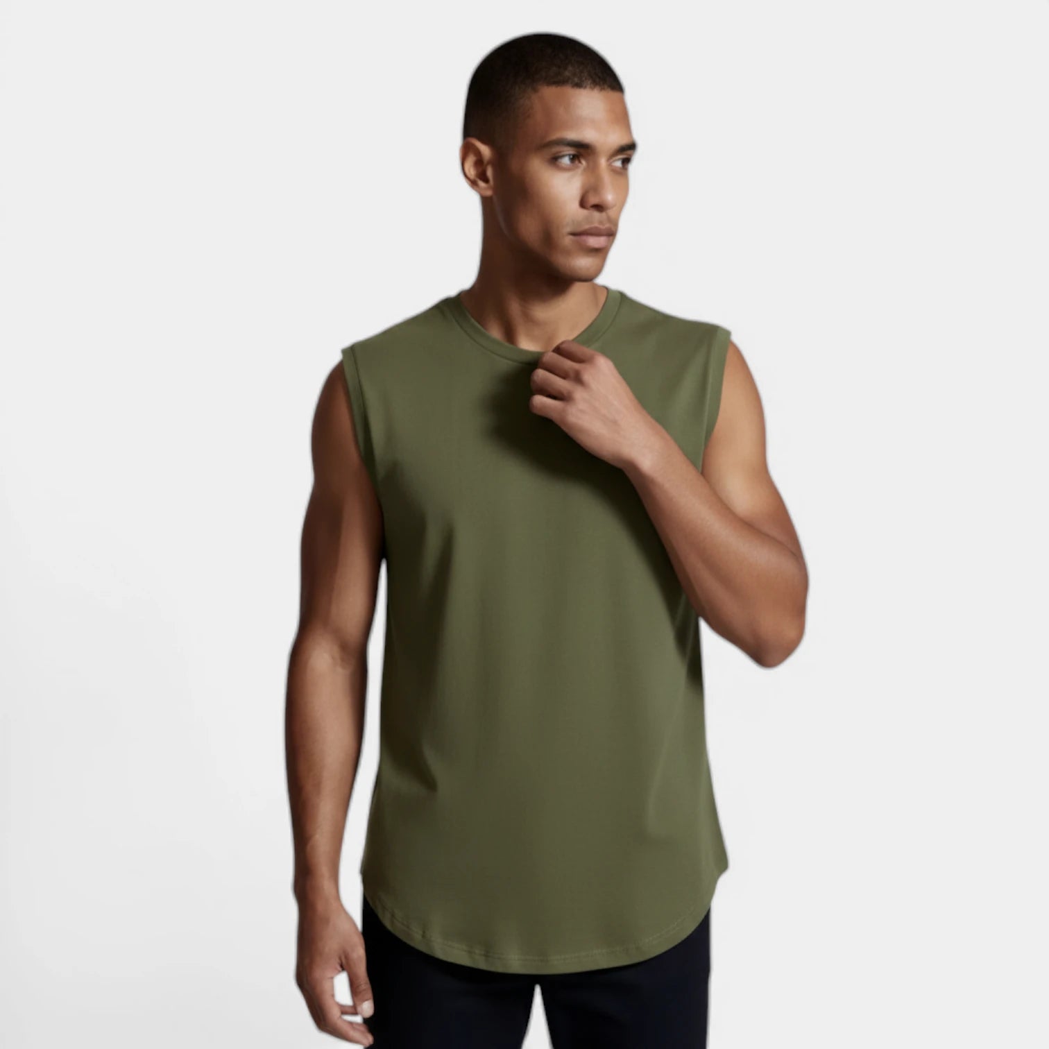 Sleeveless Crewneck Tank Curved Hem for Men