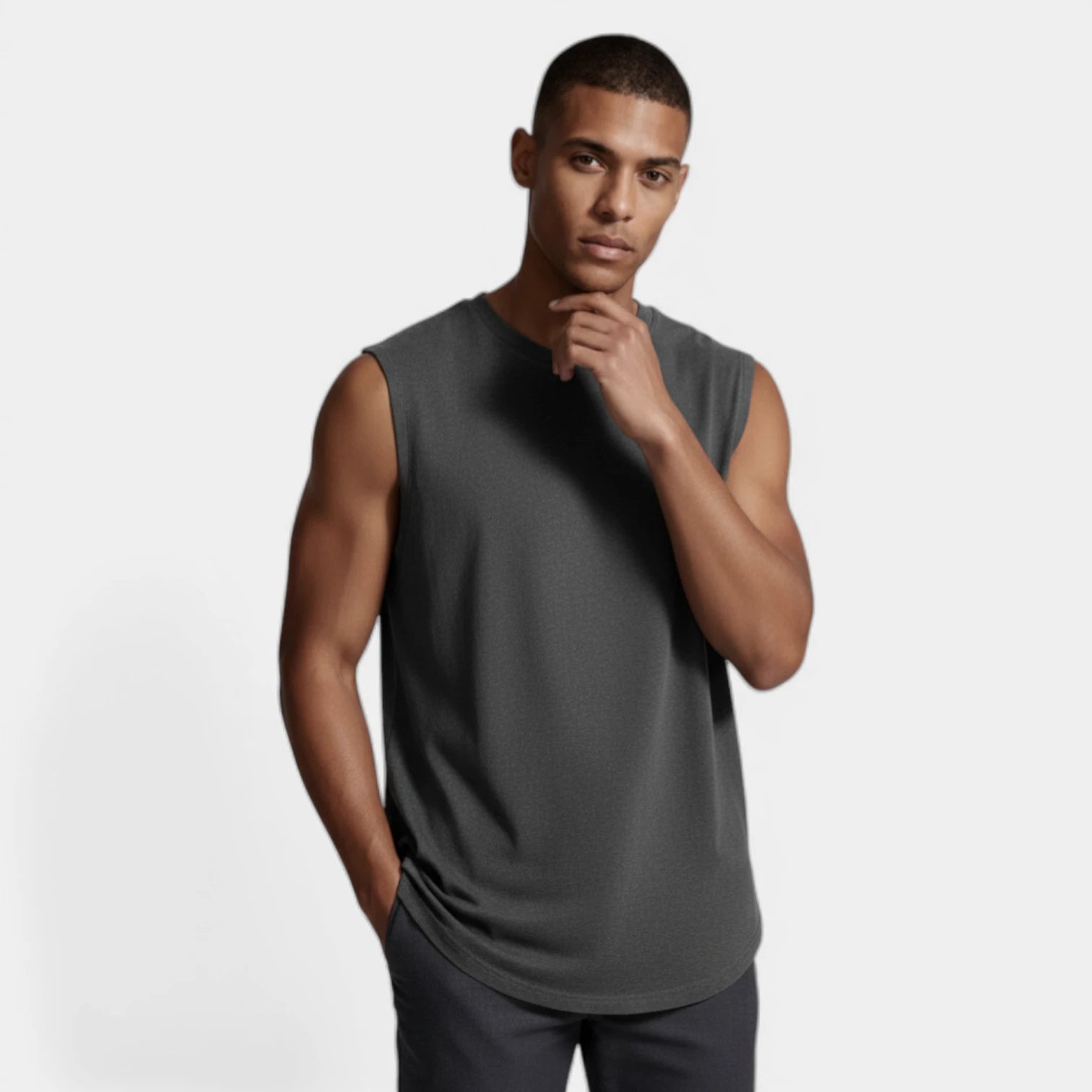 Sleeveless Crewneck Tank Curved Hem for Men