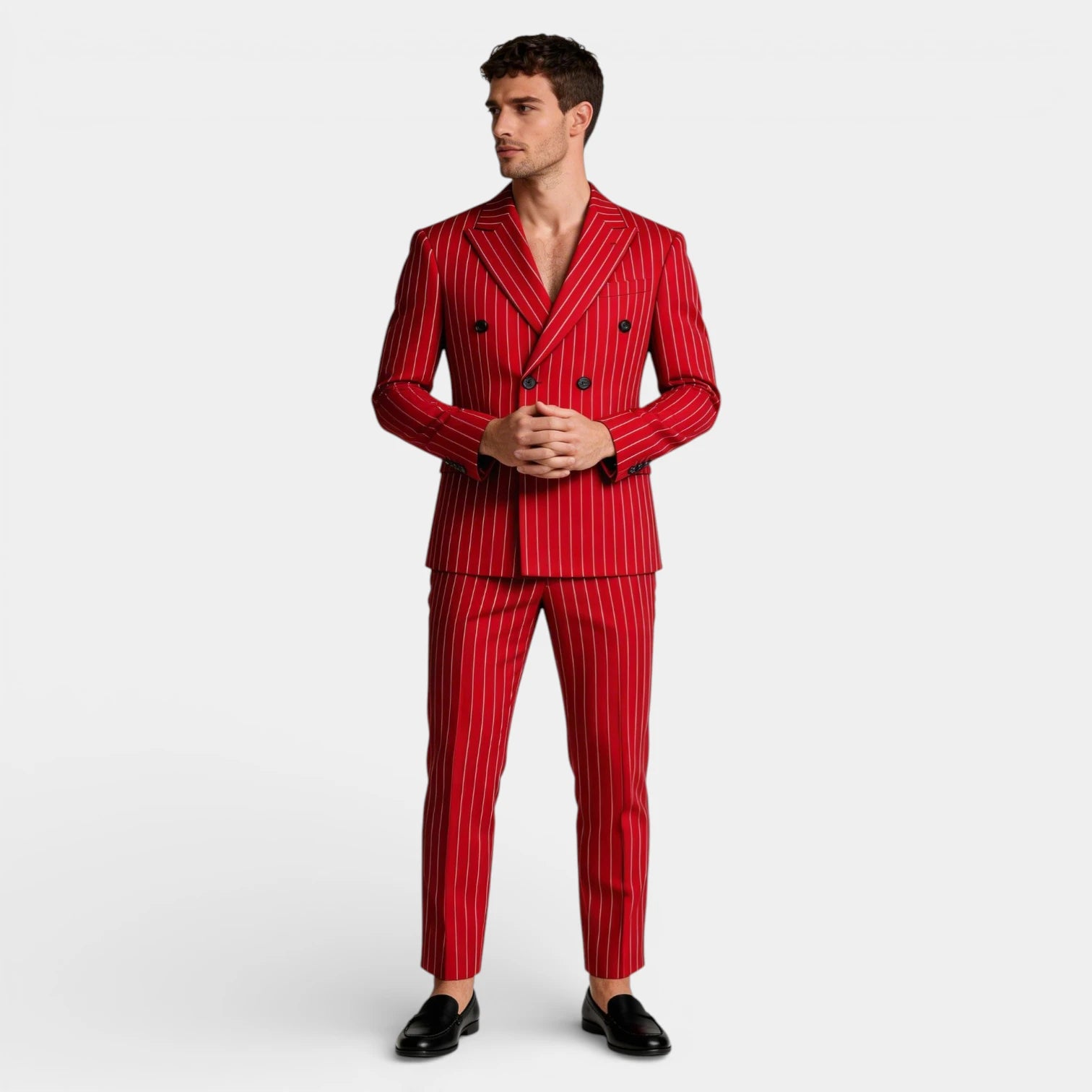 Double Breasted Pinstripe Suit Set for Men
