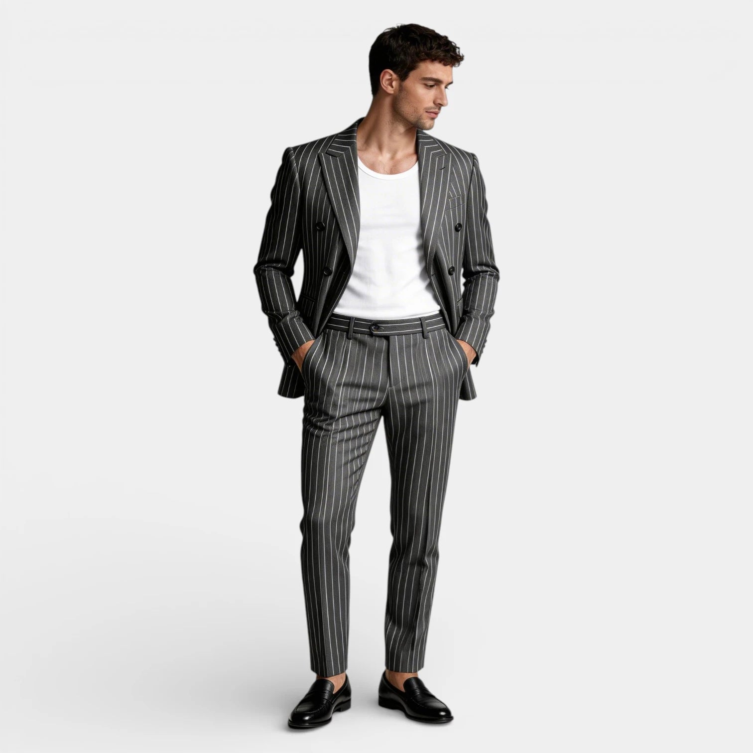 Double Breasted Pinstripe Suit Set for Men
