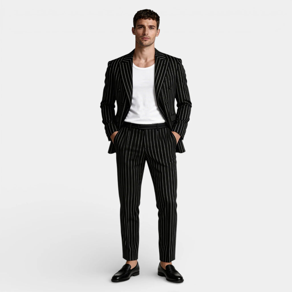 Double Breasted Pinstripe Suit Set for Men