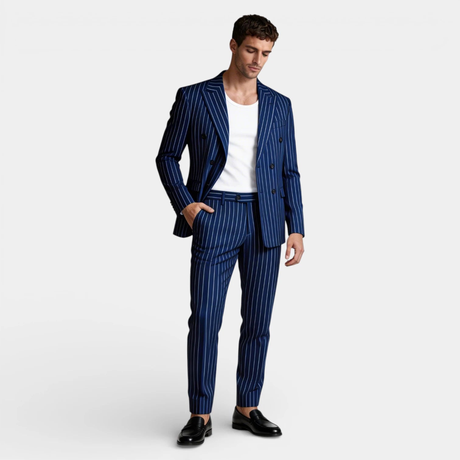 Double Breasted Pinstripe Suit Set for Men