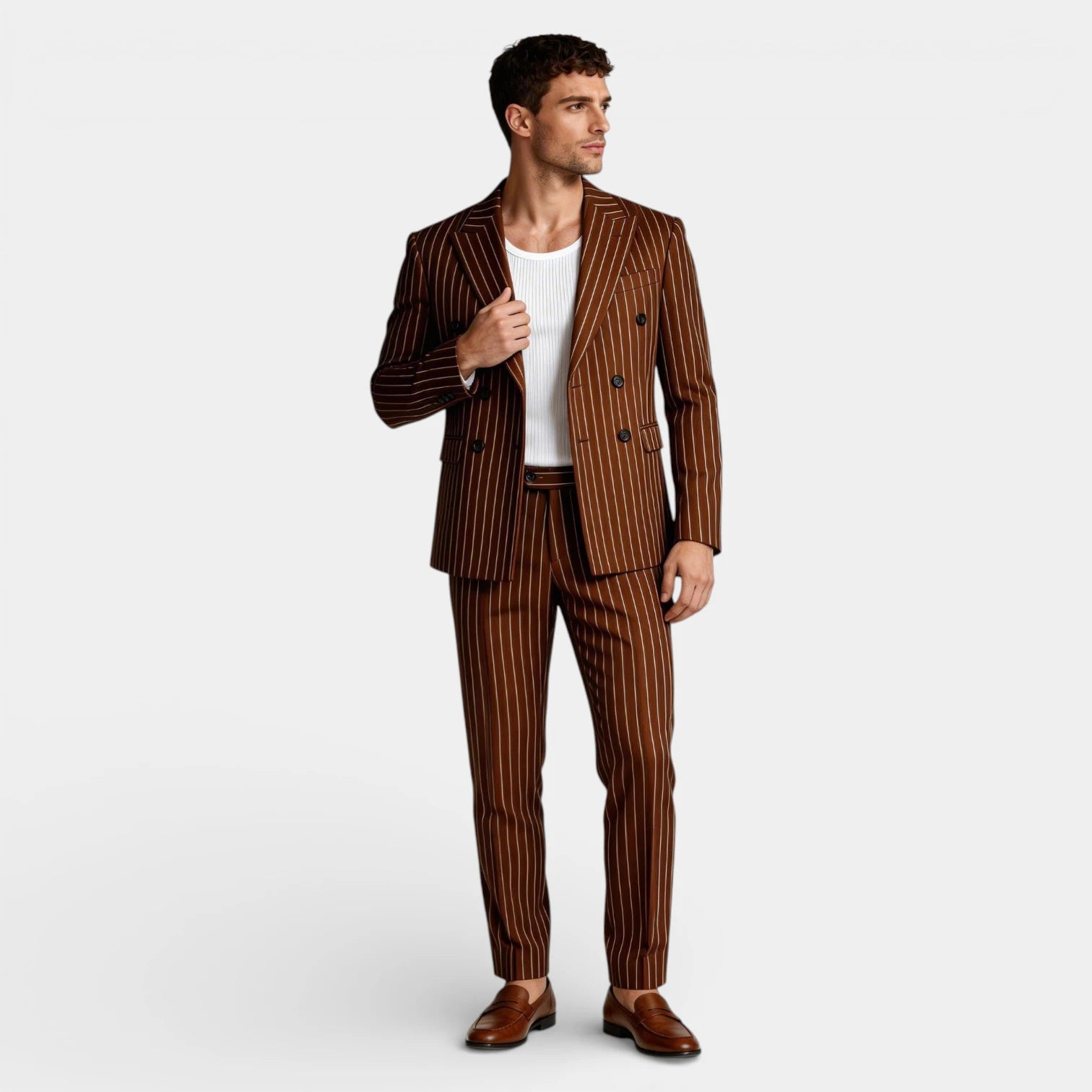 Double Breasted Pinstripe Suit Set for Men