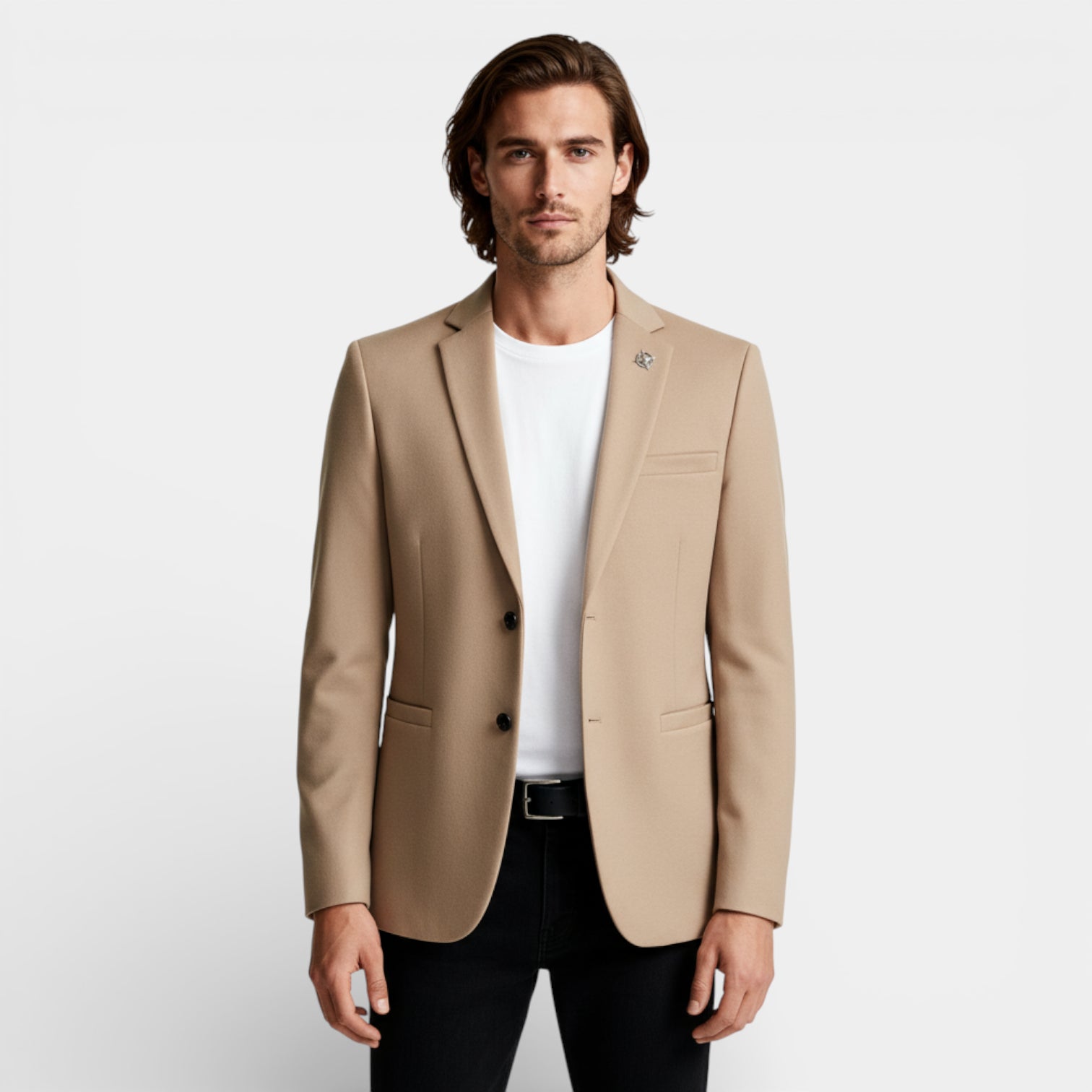 Two-Button Notch Lapel Blazer With Pin for Men