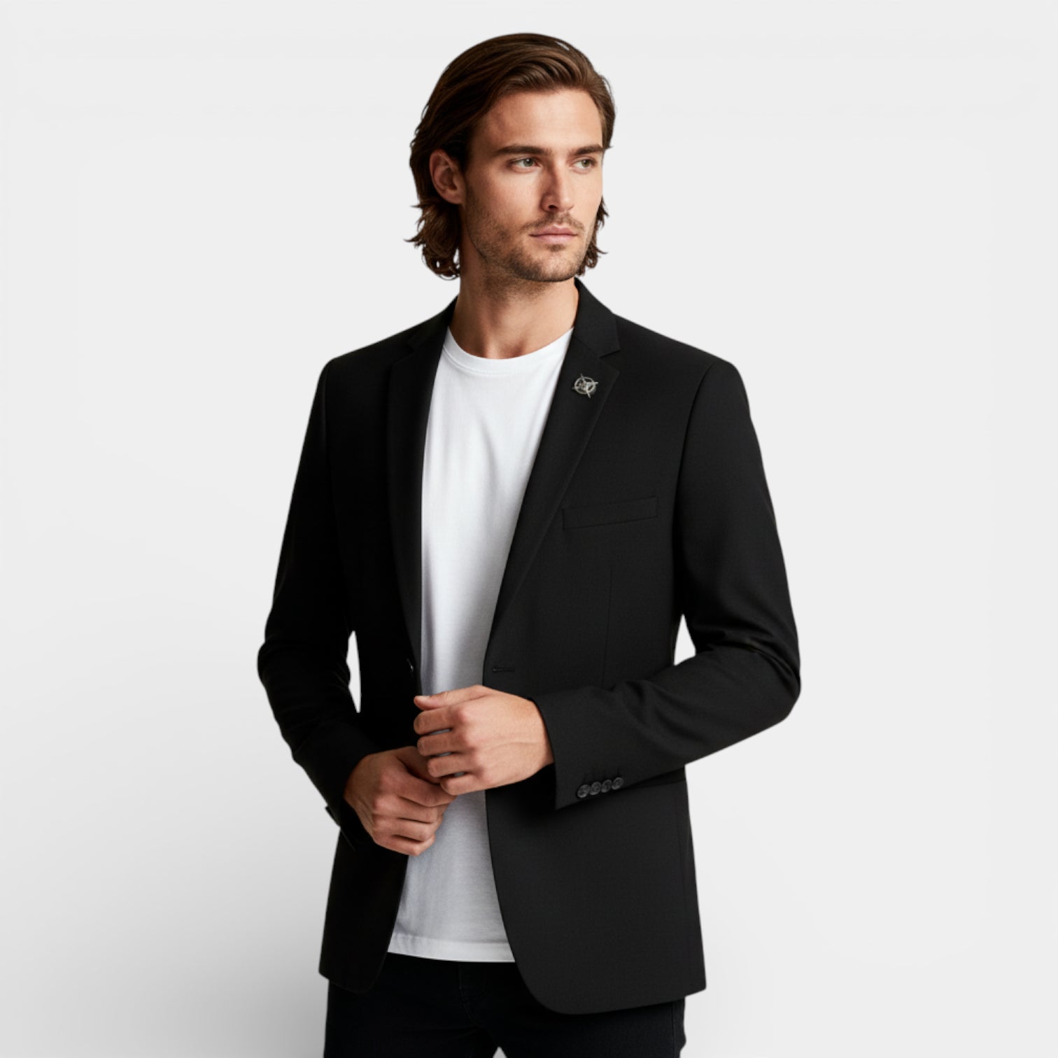 Two-Button Notch Lapel Blazer With Pin for Men