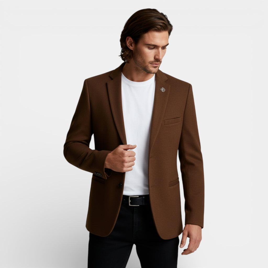 Two-Button Notch Lapel Blazer With Pin for Men
