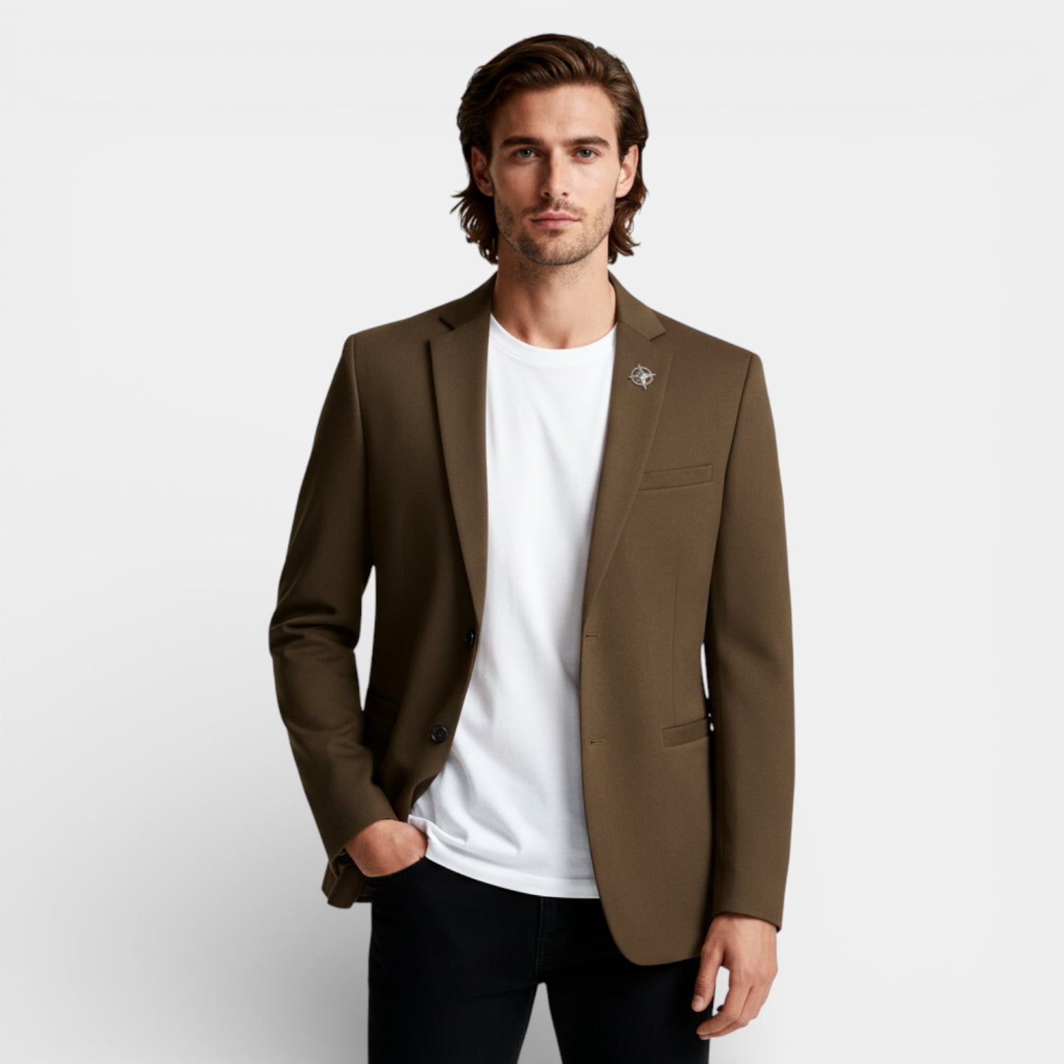 Two-Button Notch Lapel Blazer With Pin for Men