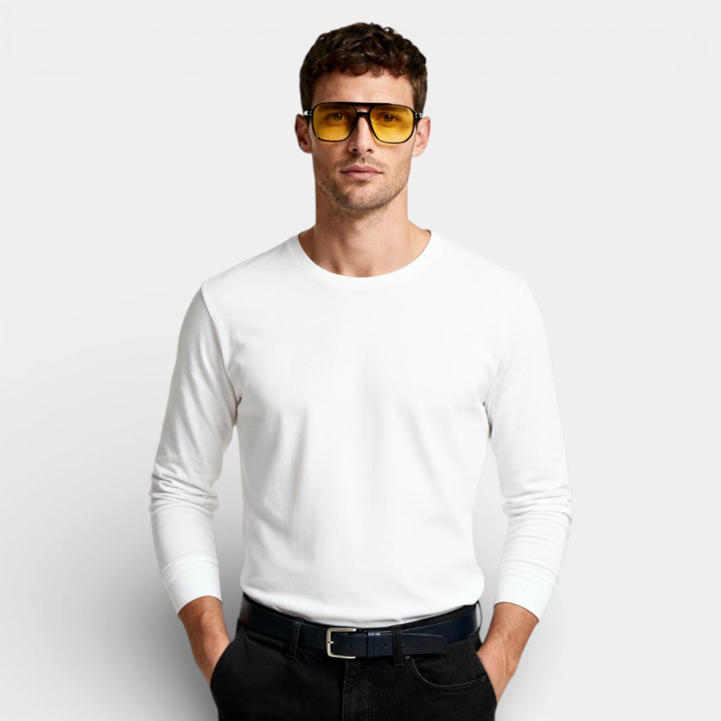 Square Aviator Sunglasses Double Bridge Black Frame for Men