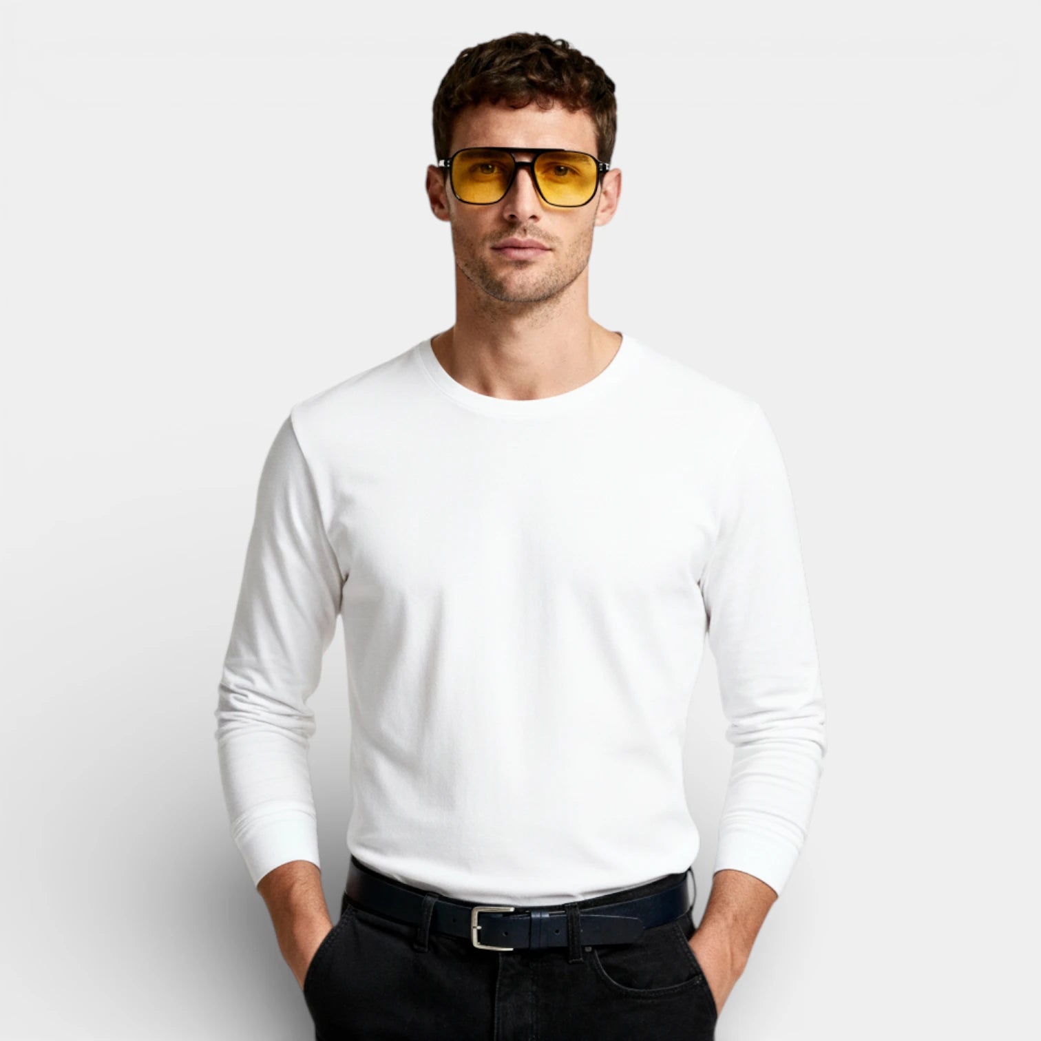 Square Aviator Sunglasses Double Bridge Black Frame for Men