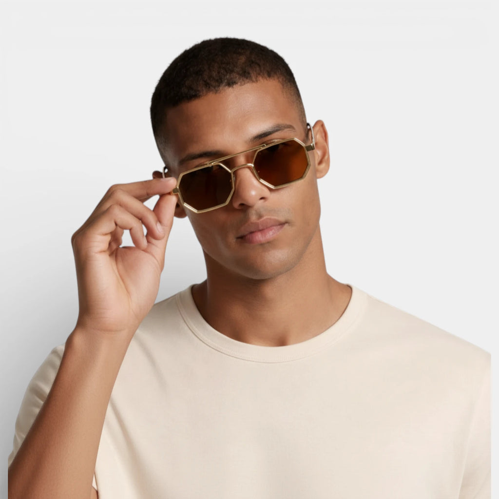 Geometric Metal Frame Sunglasses Double Bridge for Men
