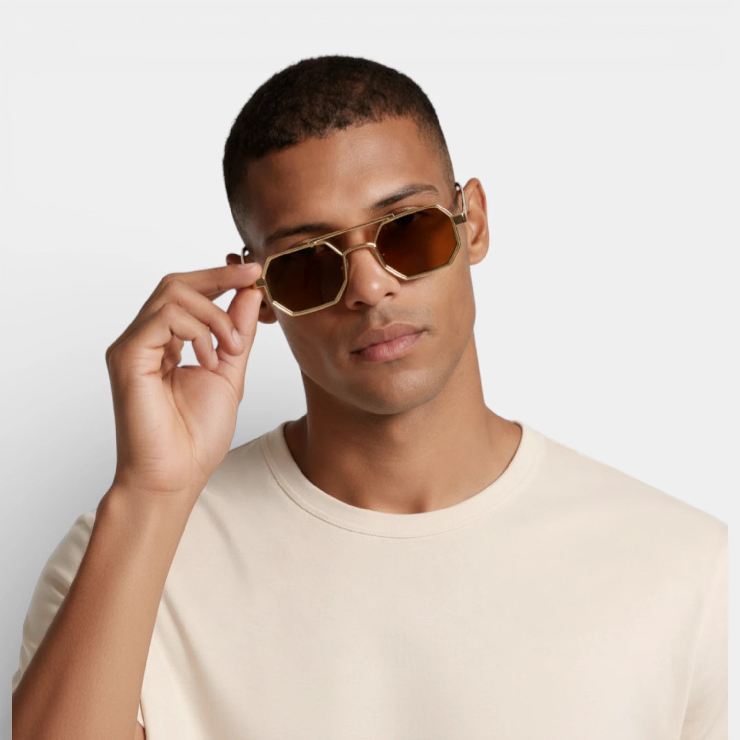 Geometric Metal Frame Sunglasses Double Bridge for Men