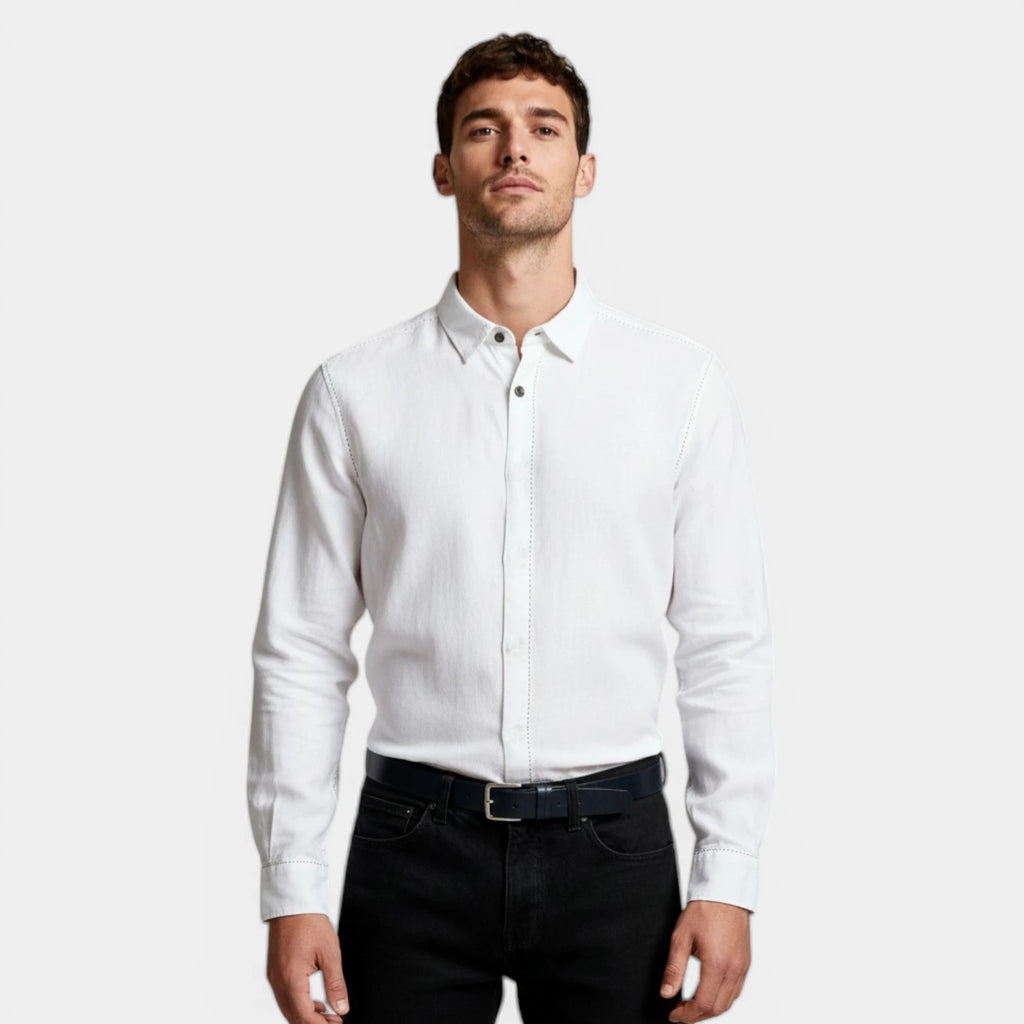 Textured Button-Up Shirt Spread Collar for Men