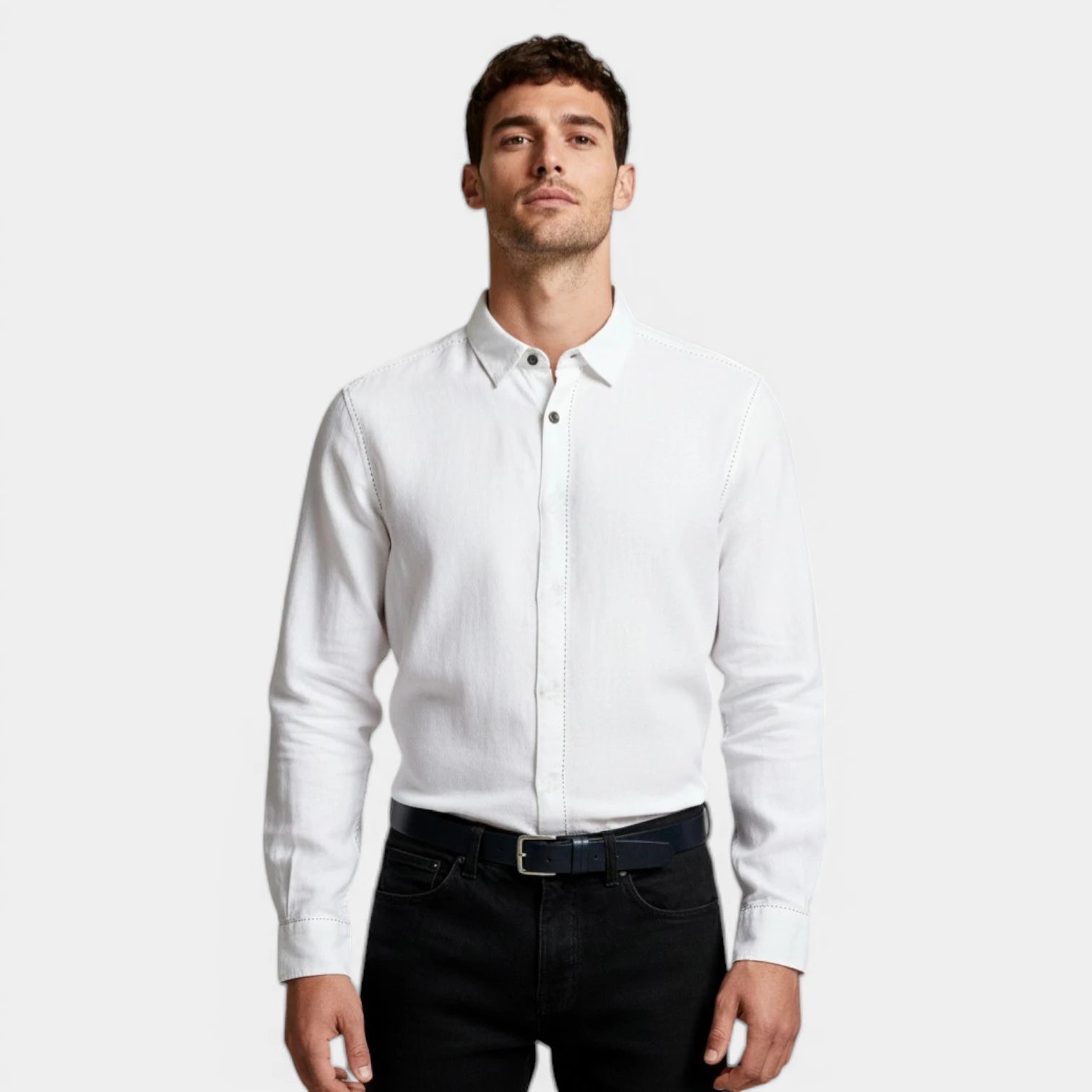 Textured Button-Up Shirt Spread Collar for Men