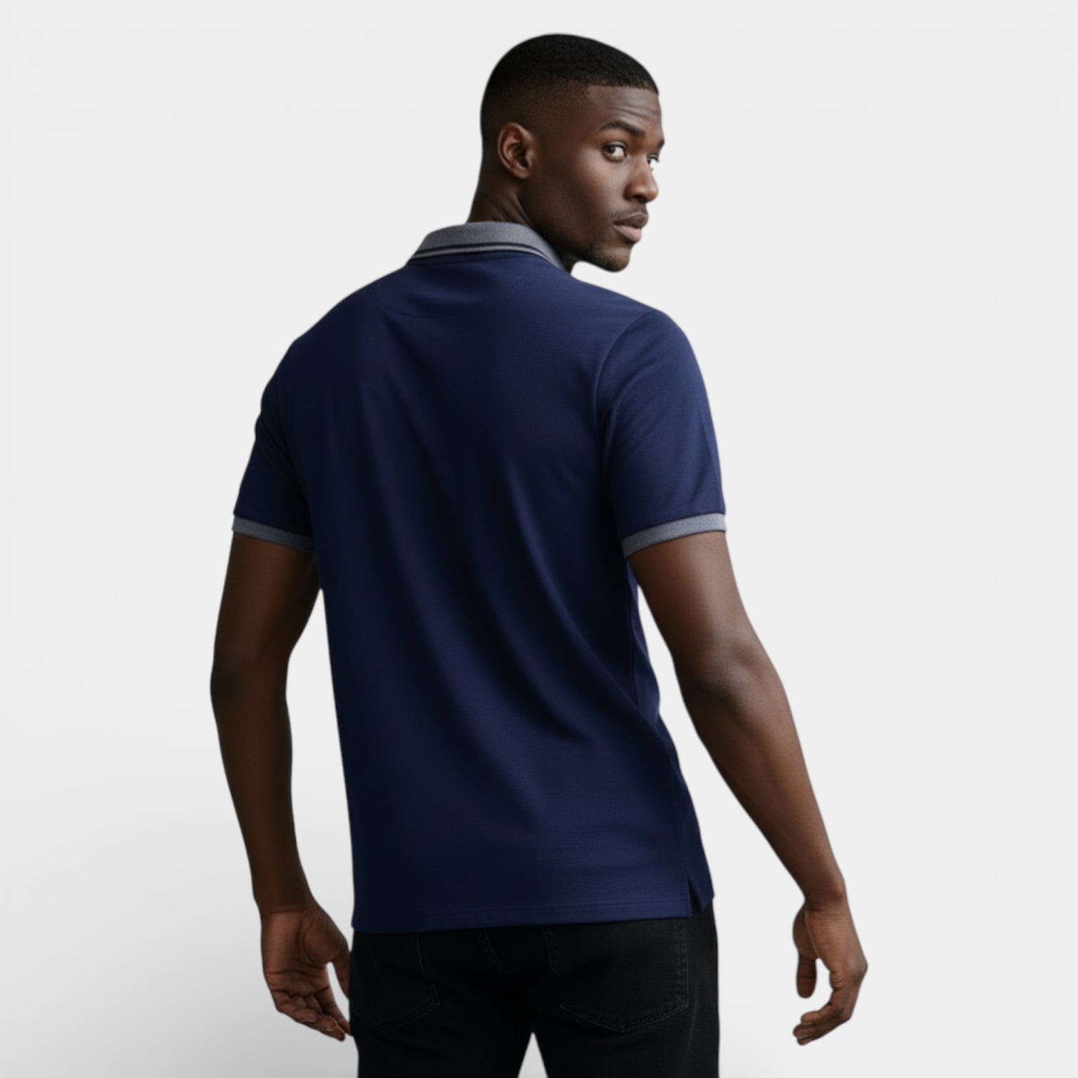 Short Sleeve Polo Shirt Contrast Trim Button-Up for Men
