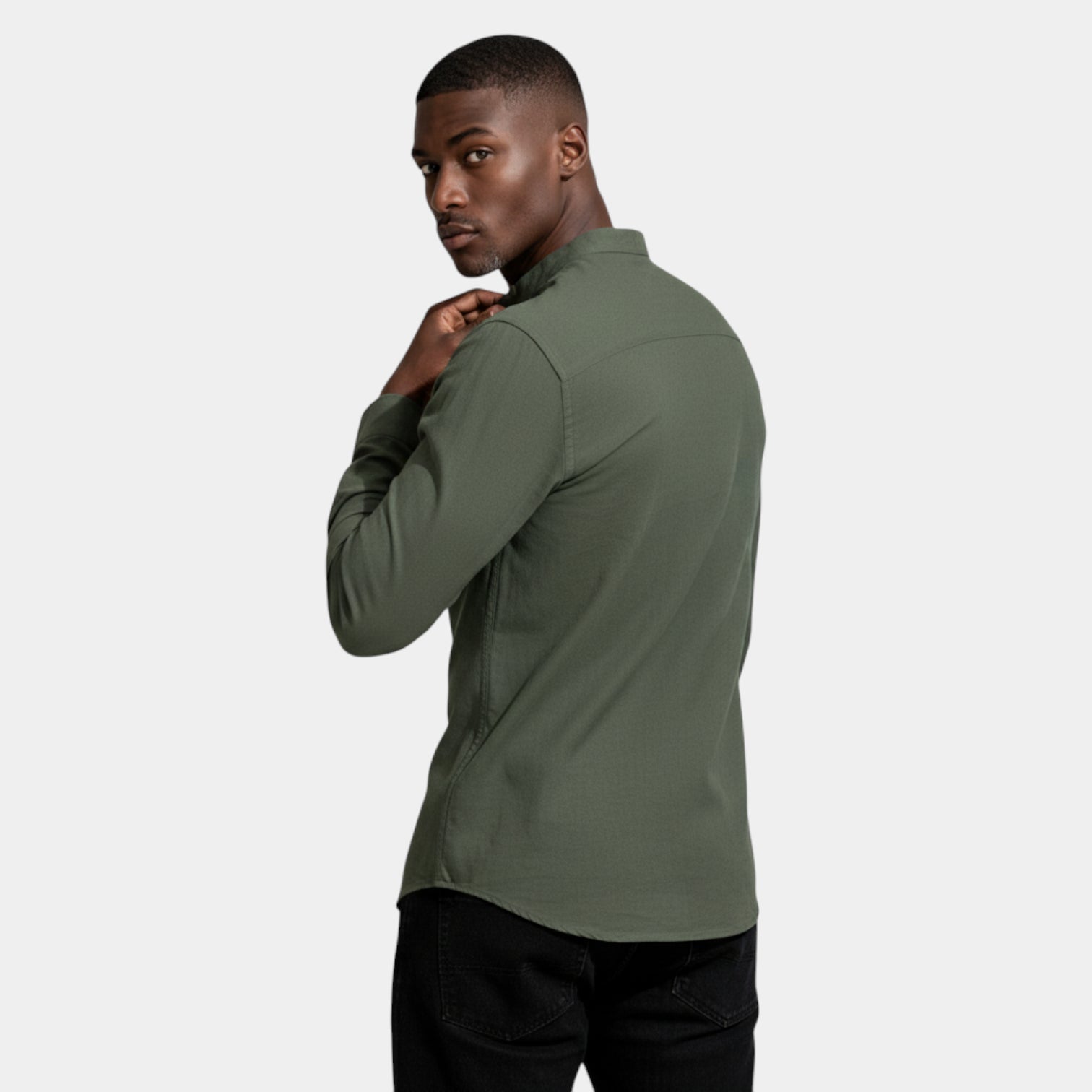 Band Collar Long Sleeve Shirt Slim Fit for Men