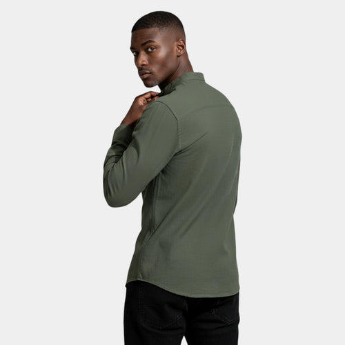 Band Collar Long Sleeve Shirt Slim Fit for Men