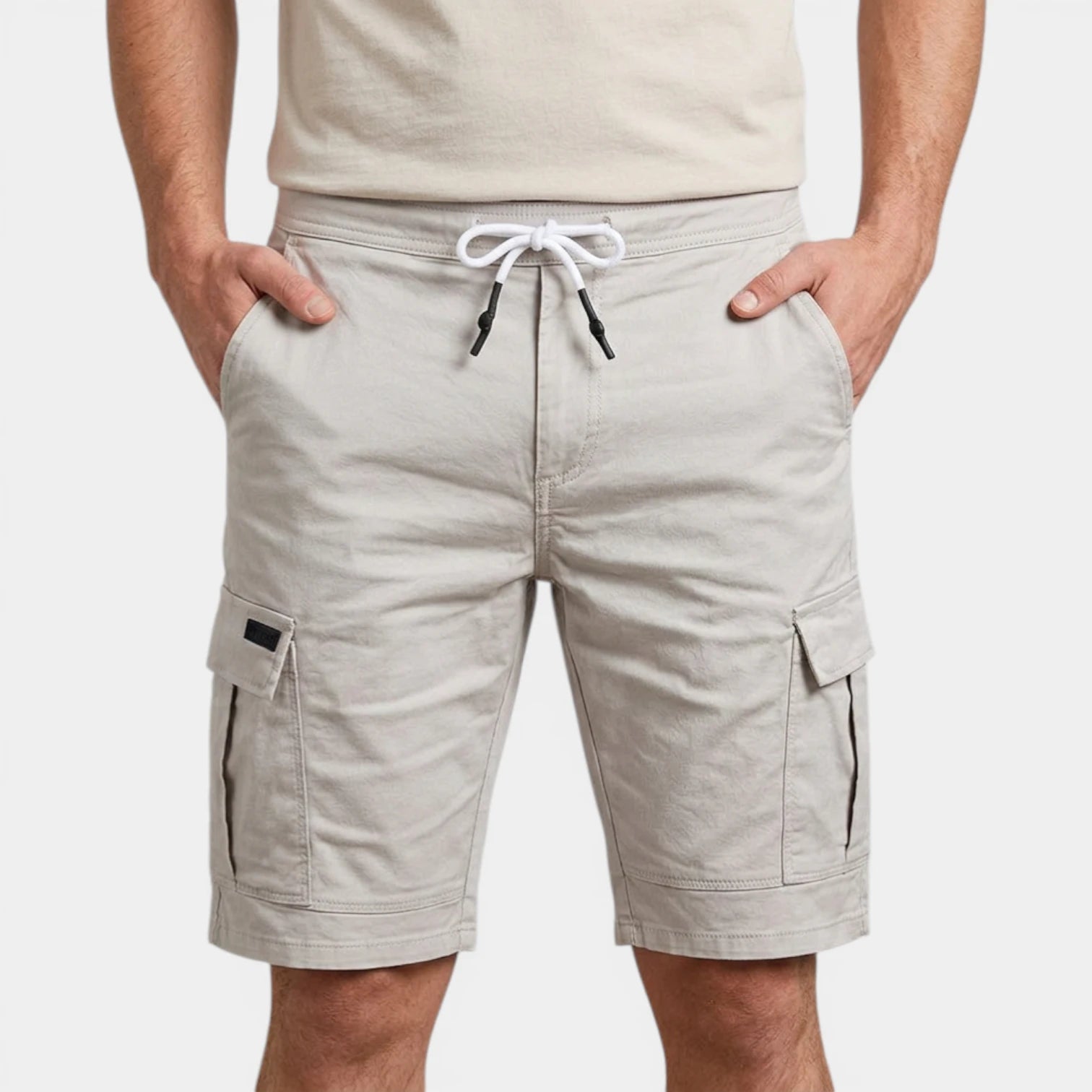 Cargo Shorts Twin Flap Pockets Drawstring Waist for Men
