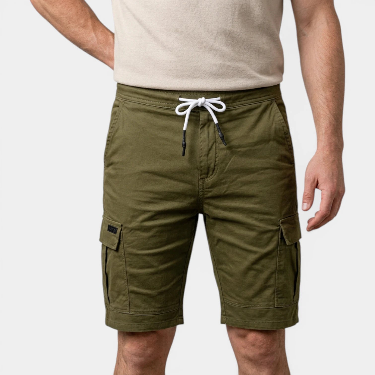 Cargo Shorts Twin Flap Pockets Drawstring Waist for Men