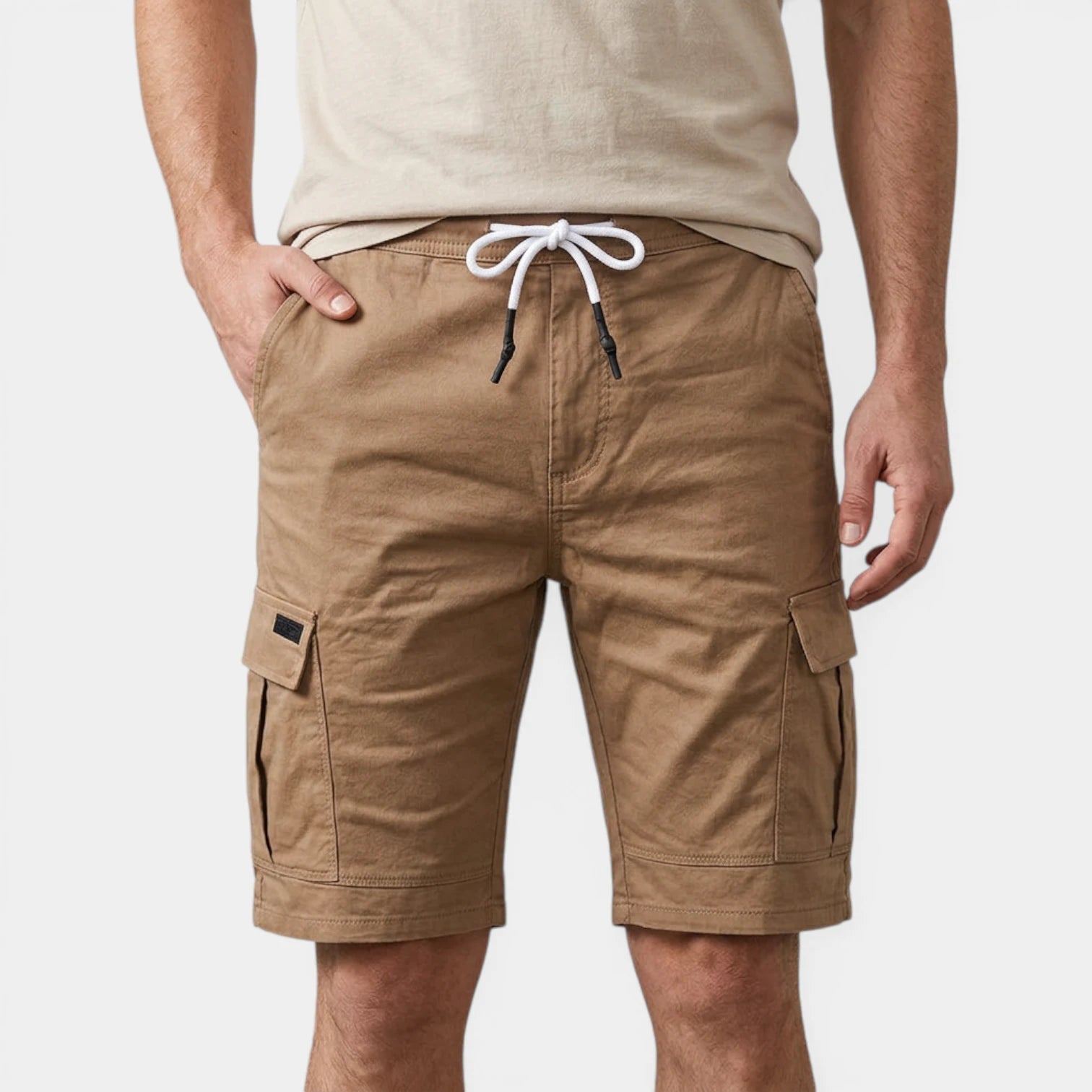 Cargo Shorts Twin Flap Pockets Drawstring Waist for Men