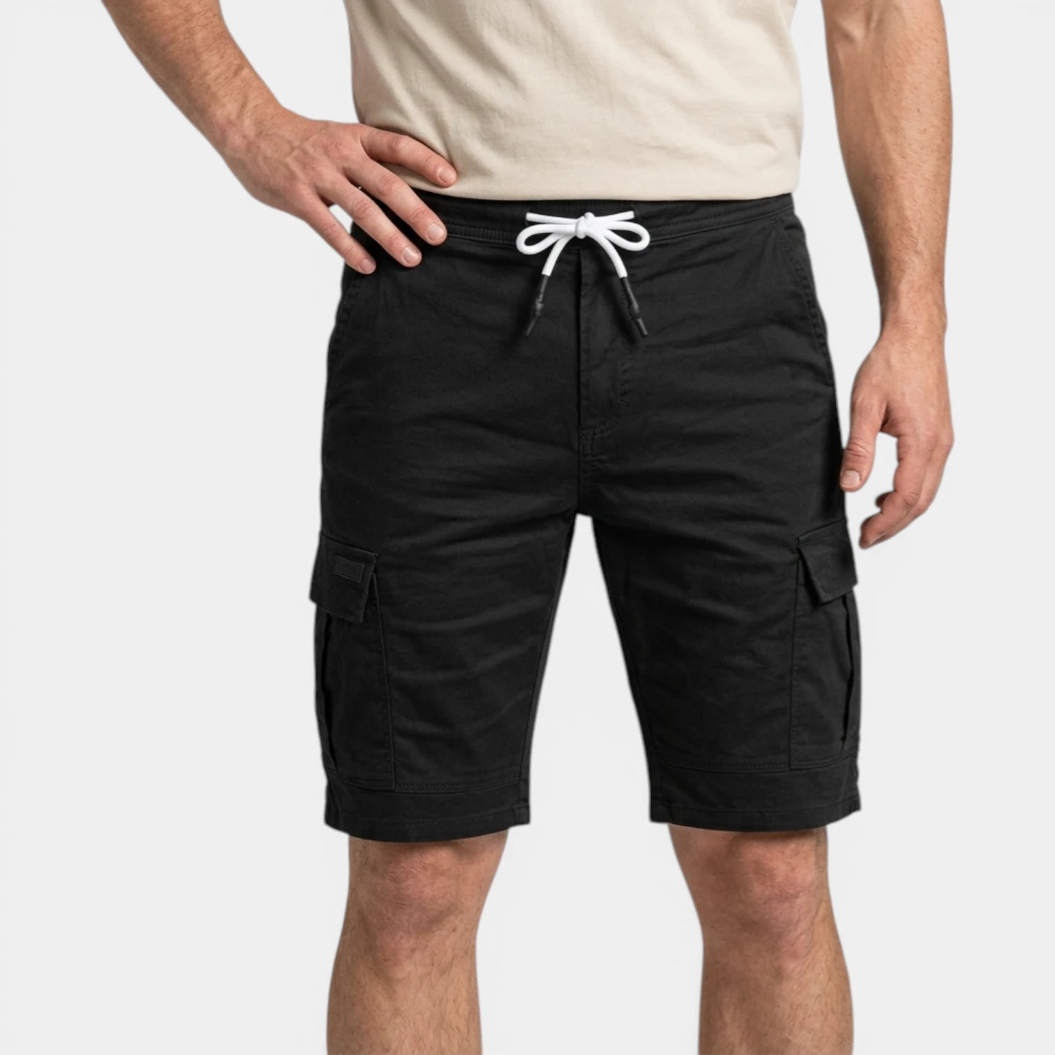 Cargo Shorts Twin Flap Pockets Drawstring Waist for Men