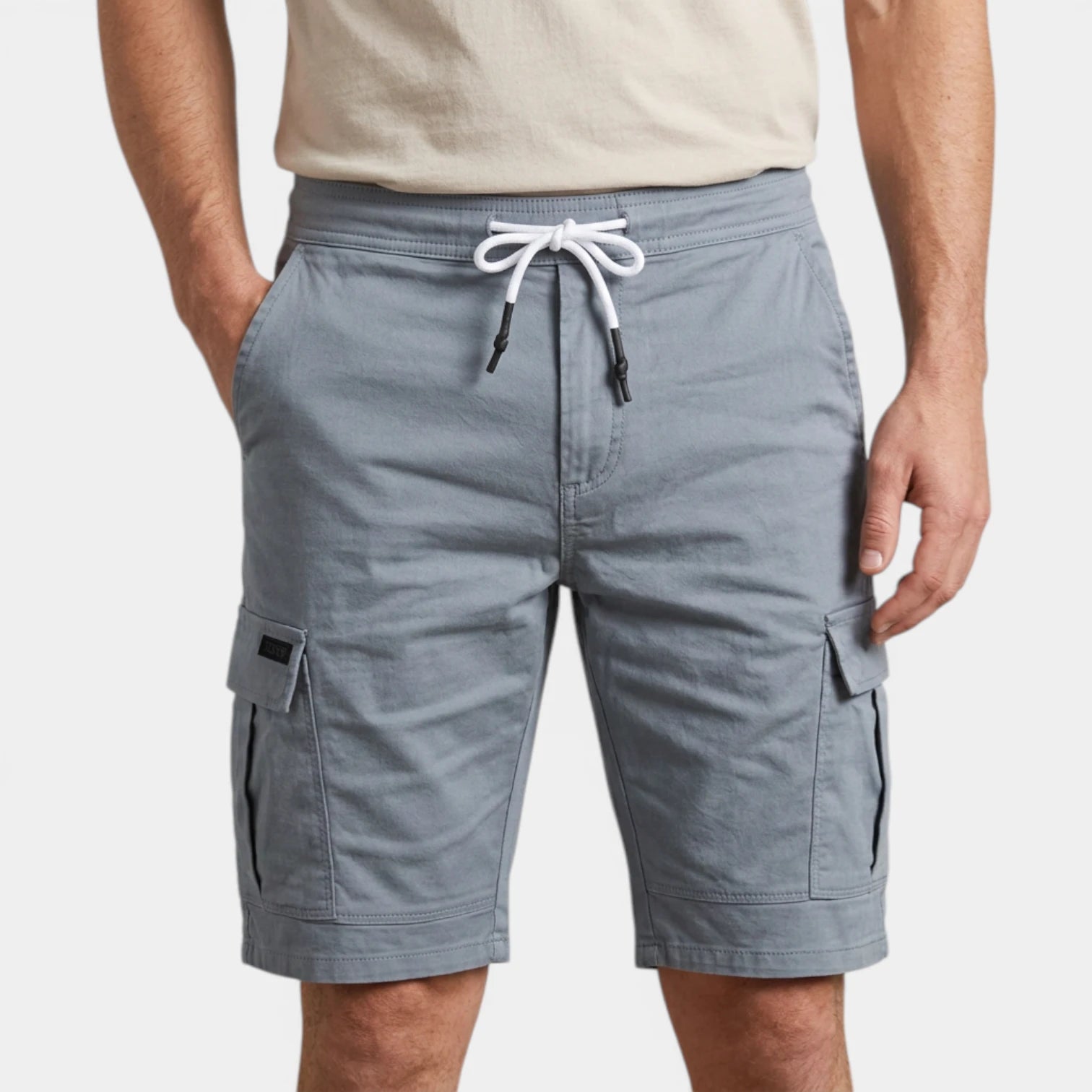 Cargo Shorts Twin Flap Pockets Drawstring Waist for Men