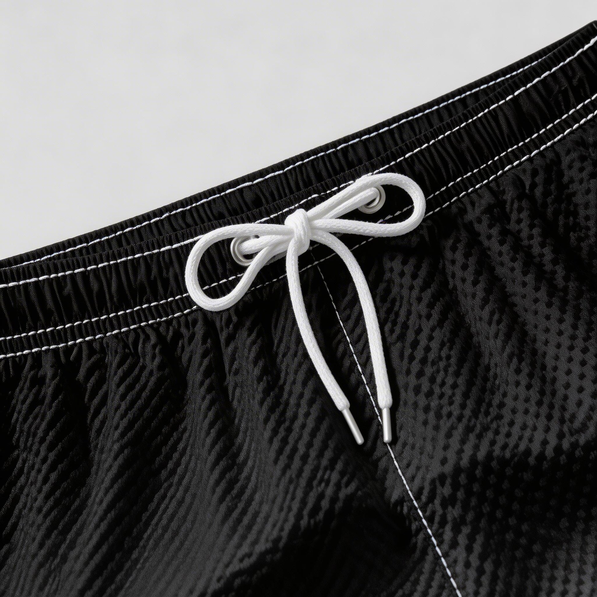 Textured Swim Shorts Elastic Waist Drawstring for Men