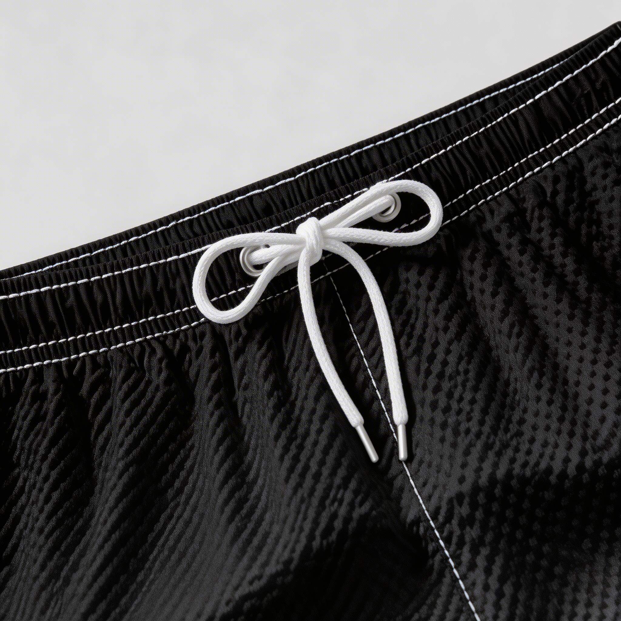 Textured Swim Shorts Elastic Waist Drawstring for Men