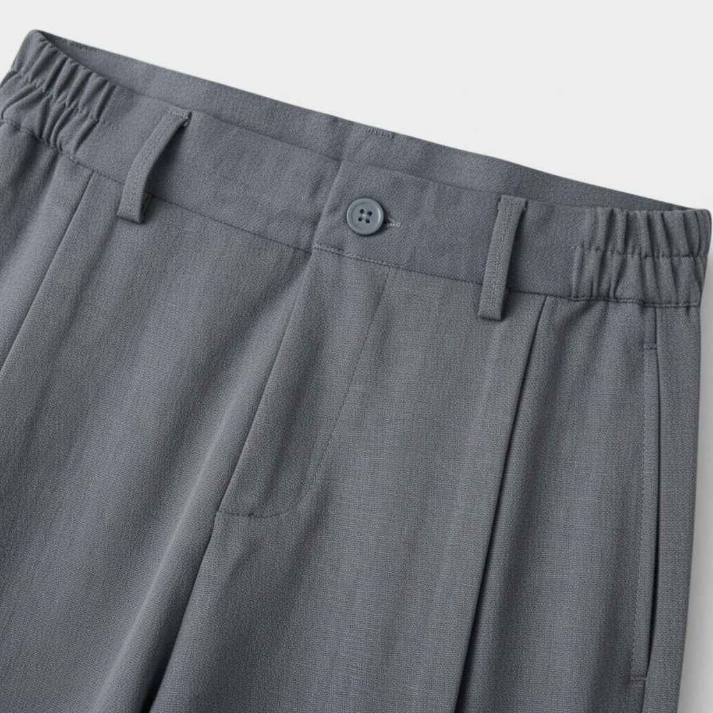 Pleated Front Straight Leg Trousers Elastic Waist for Men