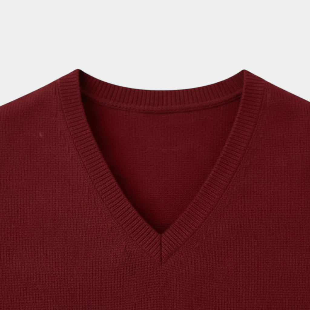 V-Neck Knit Sweater Vest Ribbed Trim Regular Fit for Men